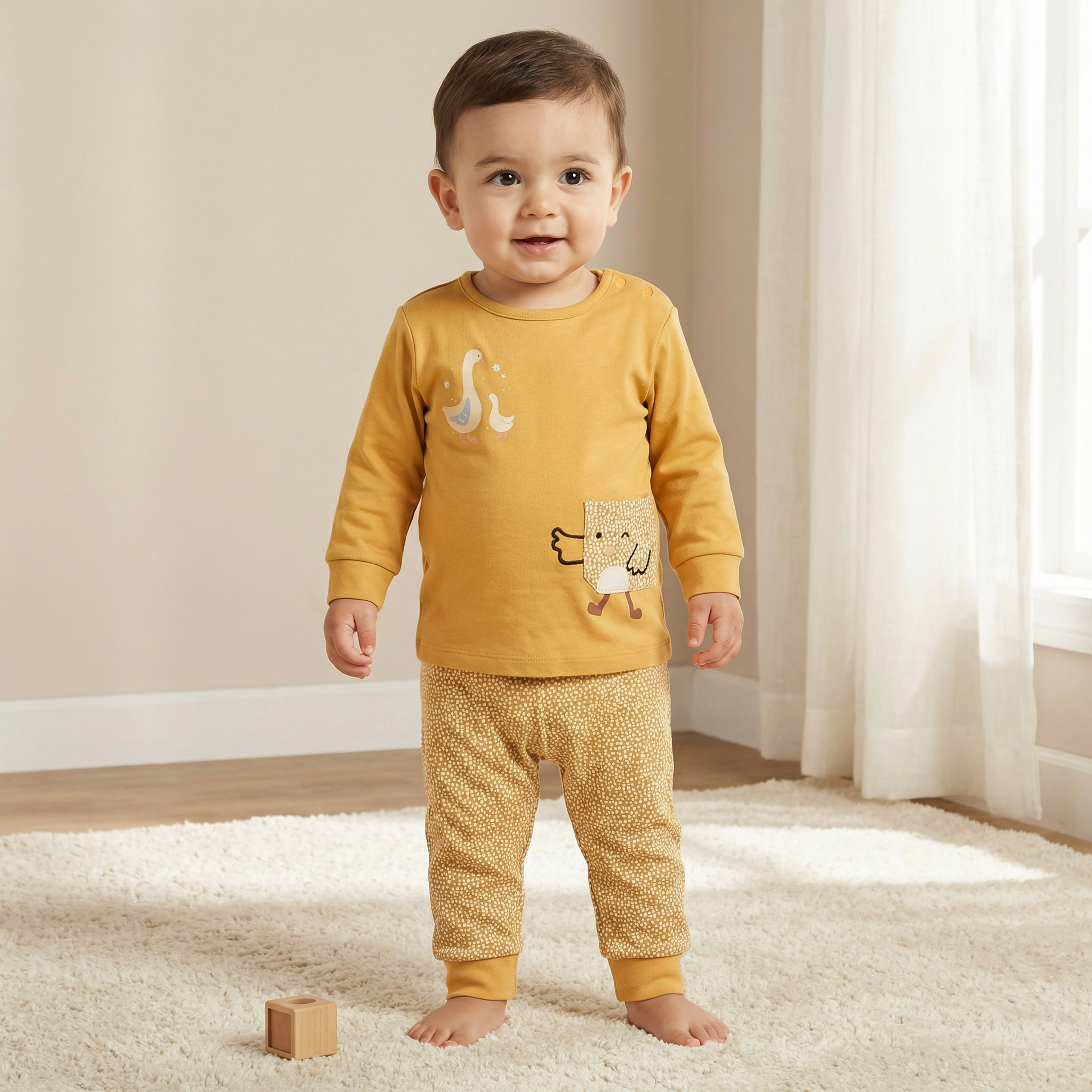 Juniors Cotton Round Neck Long Sleeves Pyjama Set with Duck Print-baby-girls-clothing-nightwear-pyjamasets-image-1