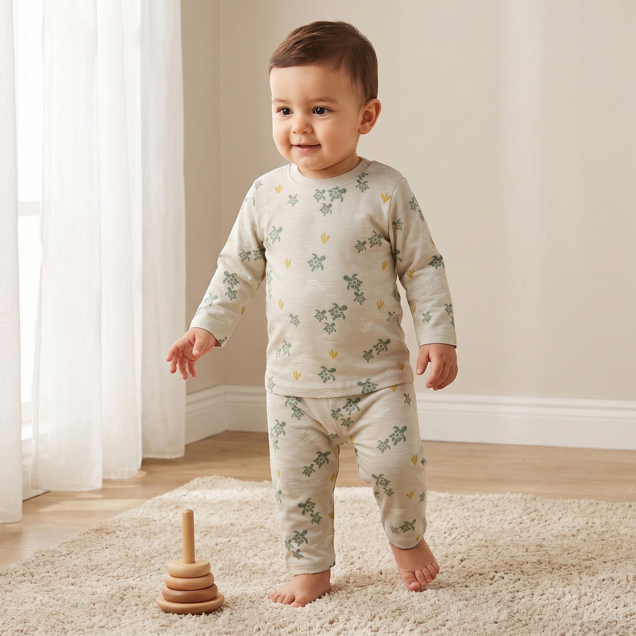 Juniors Cotton Round Neck Long Sleeves Pyjama Set with Turtle Print-baby-boys-clothing-nightwear-pyjamasets-image-1