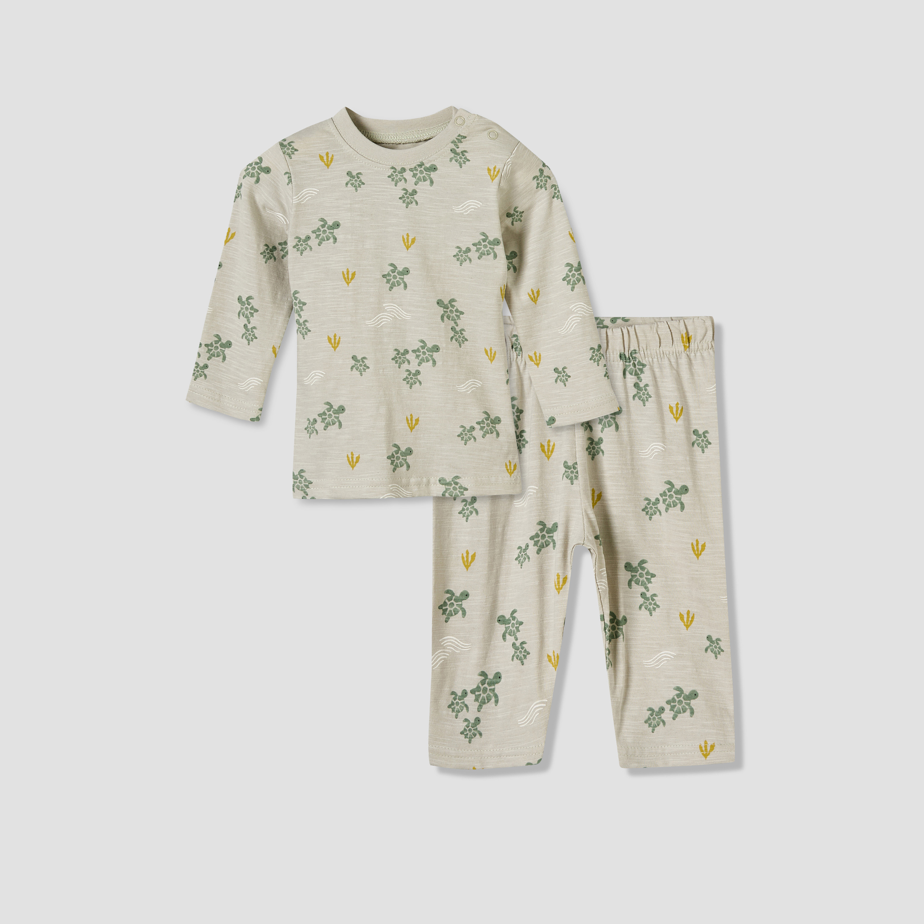 Juniors Cotton Round Neck Long Sleeves Pyjama Set with Turtle Print-baby-boys-clothing-nightwear-pyjamasets-image-2