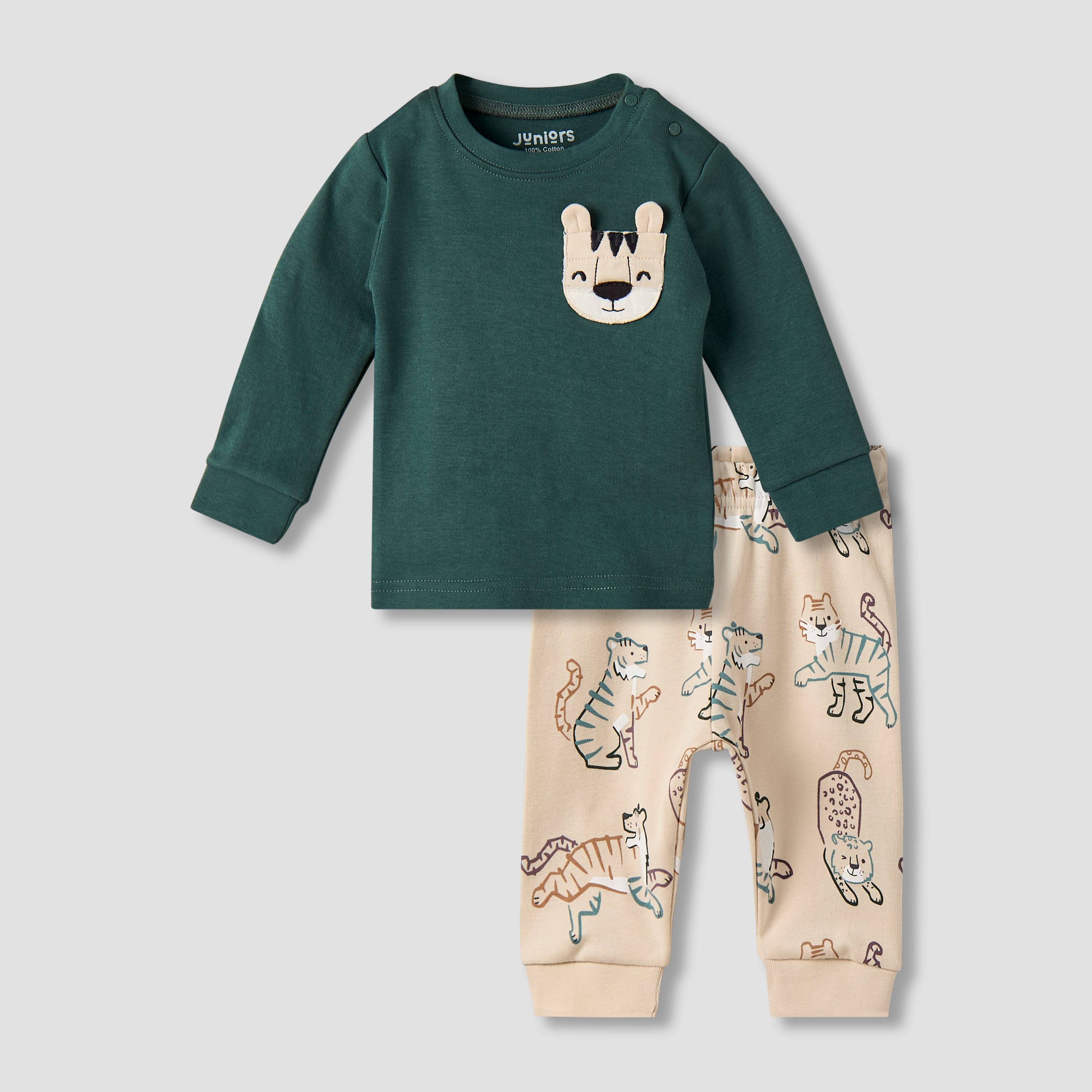 Juniors Cotton Long Sleeves Pyjama Set with Tiger Applique-baby-boys-clothing-nightwear-pyjamasets-image-2