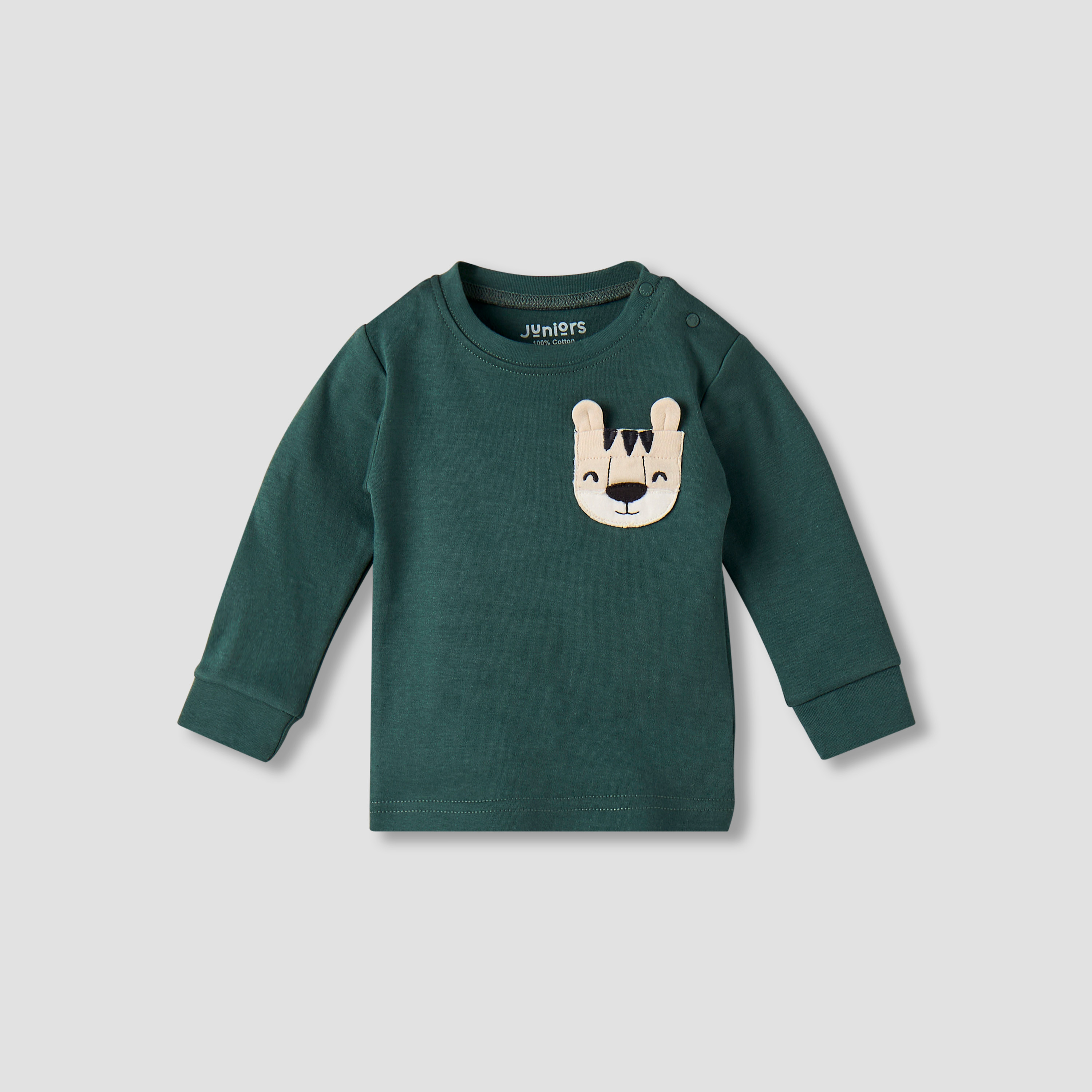 Juniors Cotton Long Sleeves Pyjama Set with Tiger Applique-baby-boys-clothing-nightwear-pyjamasets-image-3