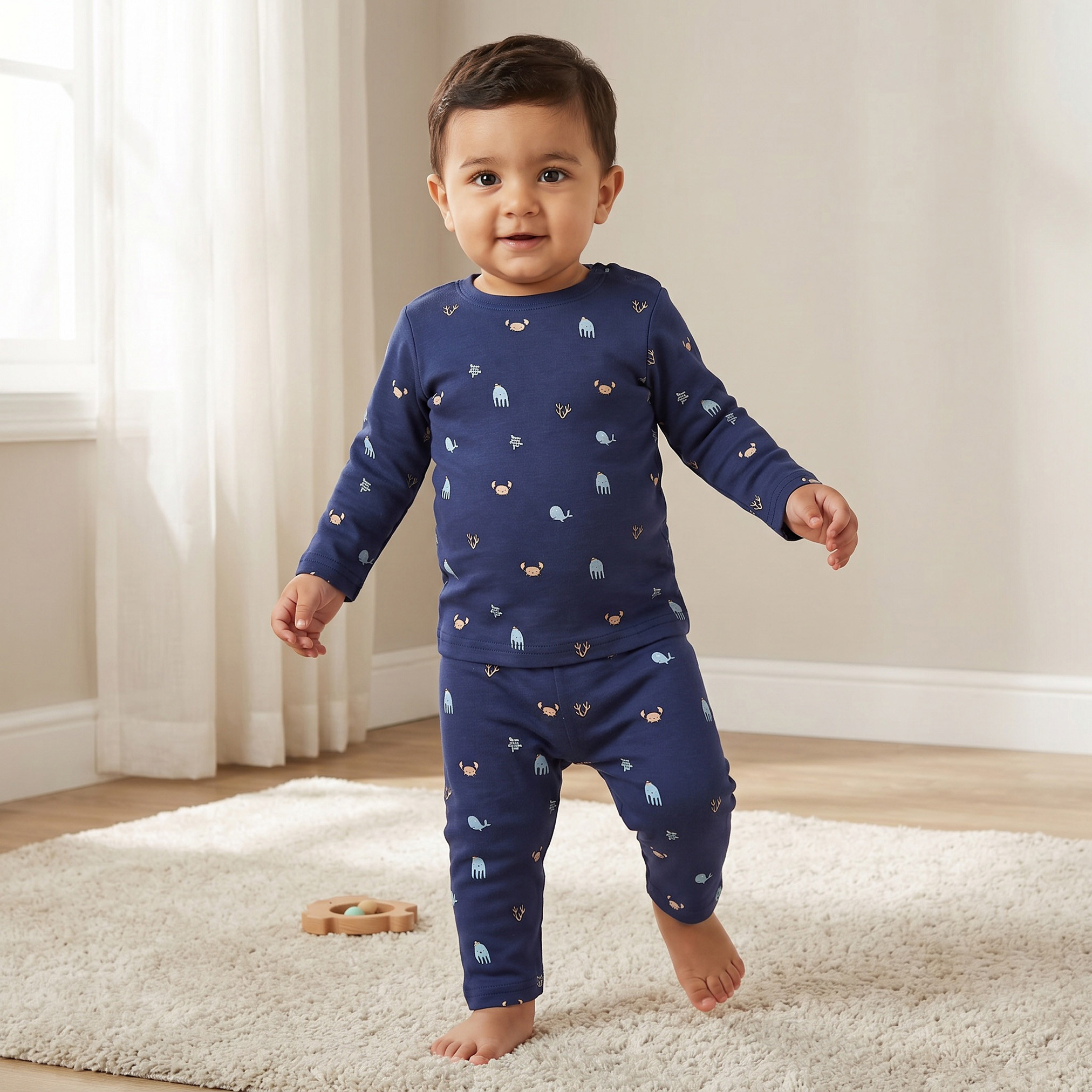 Juniors Cotton Round Neck Long Sleeves Pyjama Set with Underwater Print-baby-boys-clothing-nightwear-pyjamasets-image-1