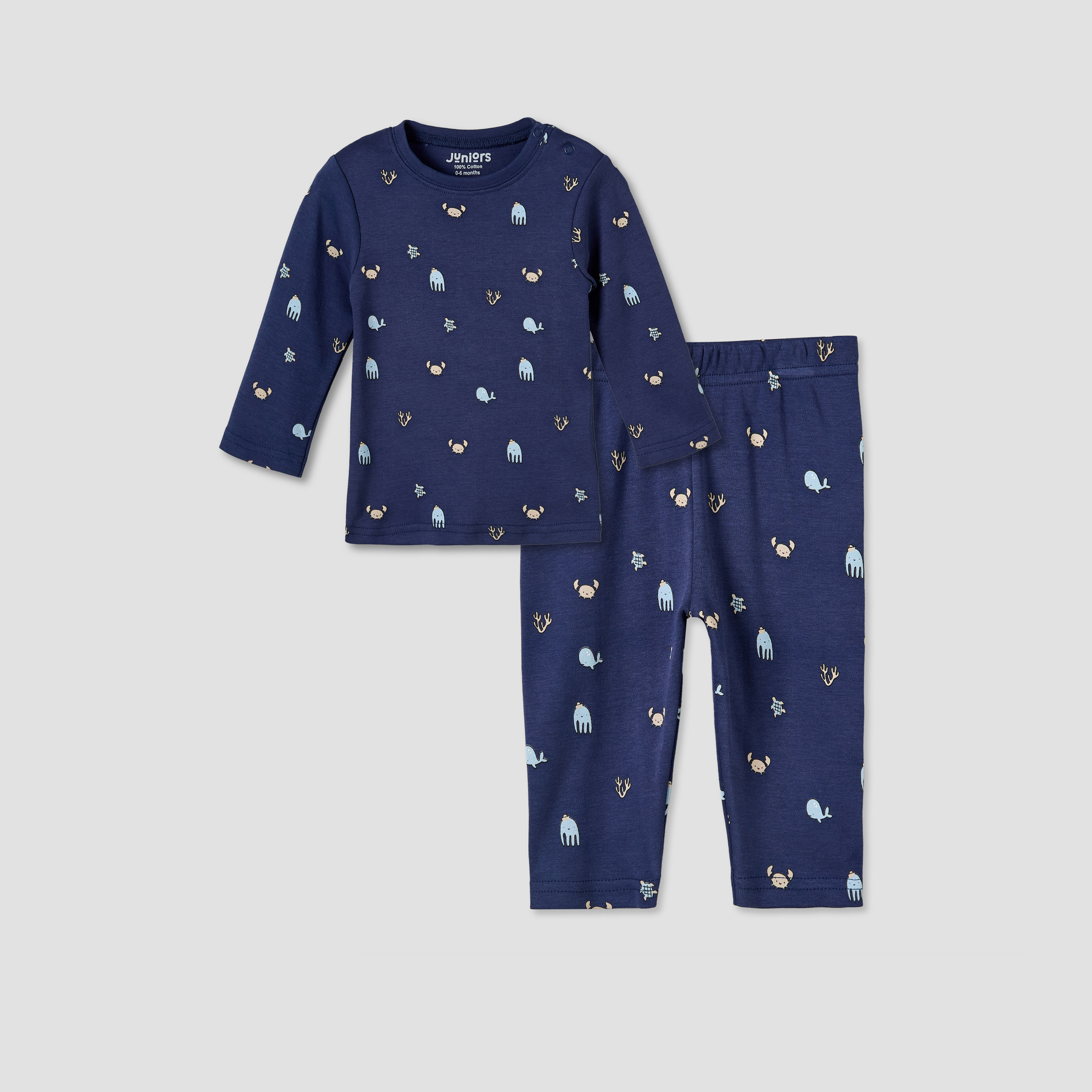 Juniors Cotton Round Neck Long Sleeves Pyjama Set with Underwater Print-baby-boys-clothing-nightwear-pyjamasets-image-2