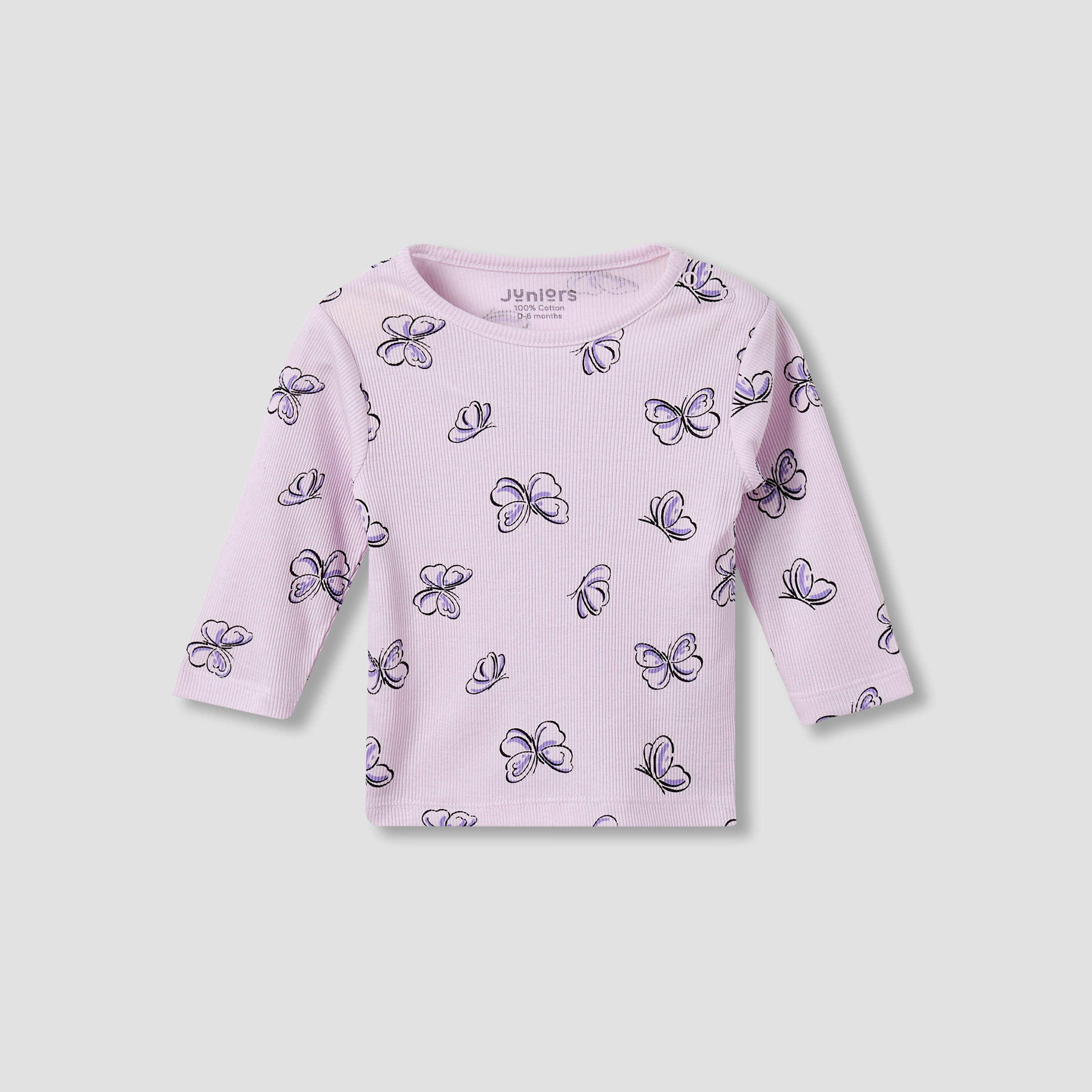 Juniors Cotton Round Neck Long Sleeves Pyjama Set with Butterfly Print-baby-girls-clothing-nightwear-pyjamasets-image-3