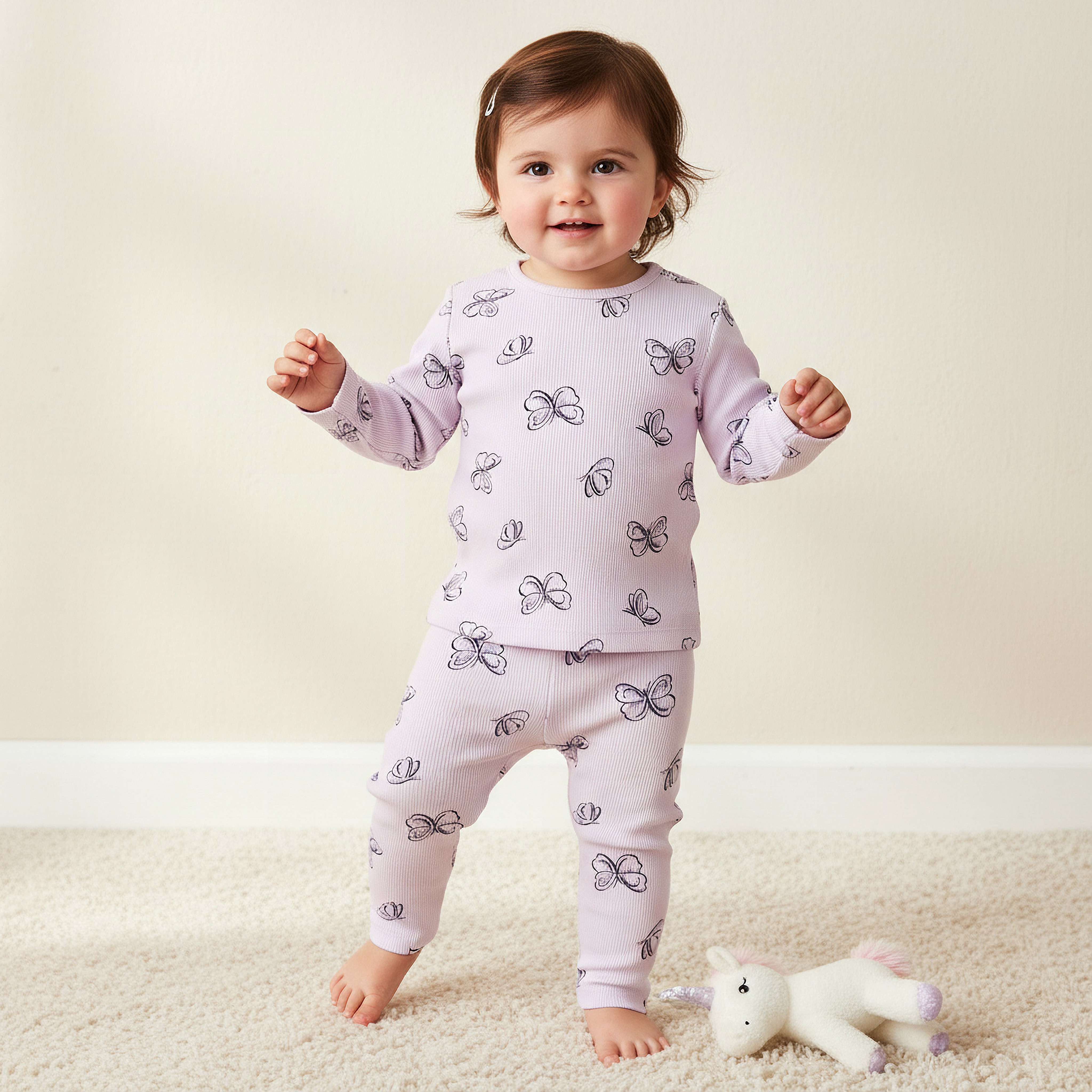 Juniors Cotton Round Neck Long Sleeves Pyjama Set with Butterfly Print-baby-girls-clothing-nightwear-pyjamasets-image-1