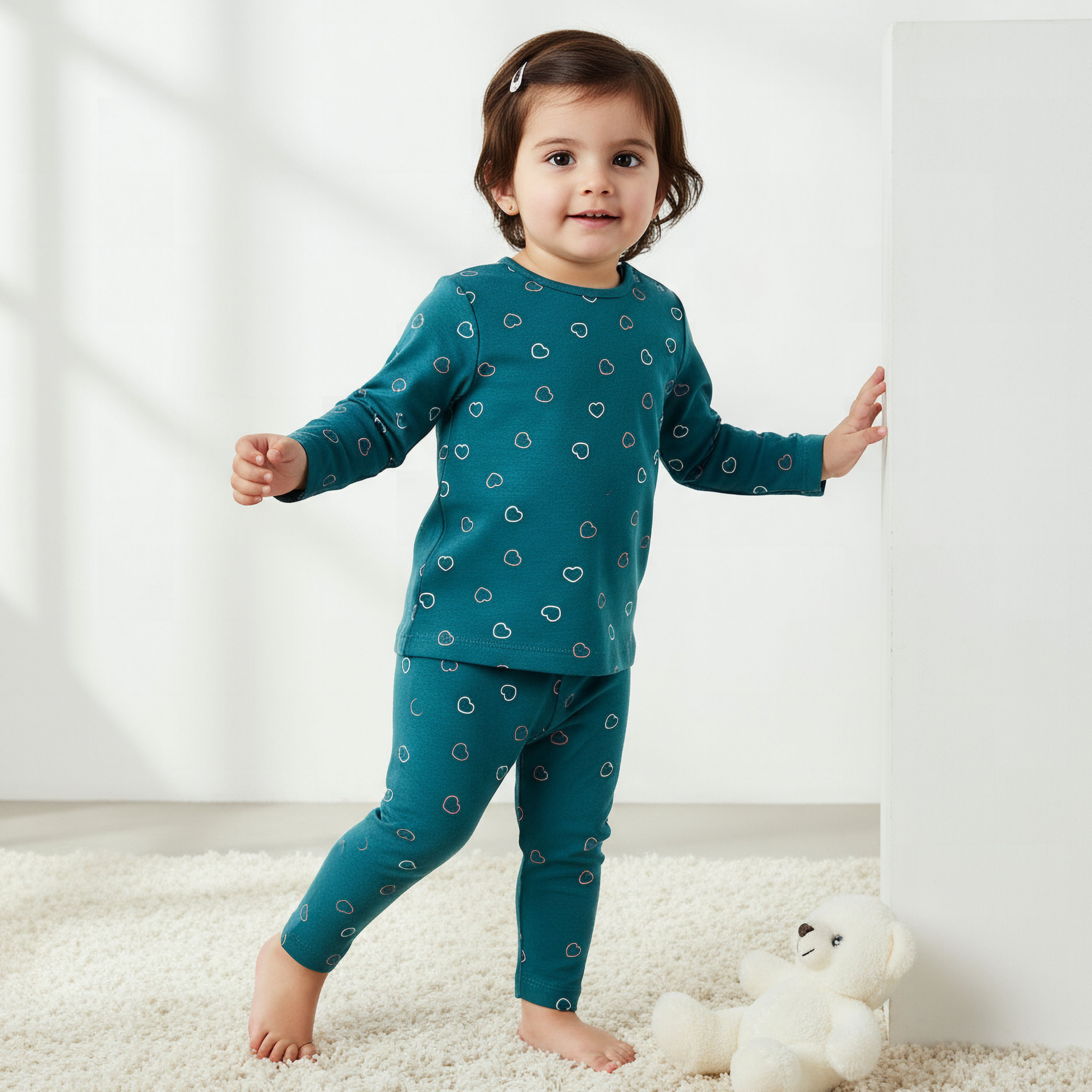 Juniors All-Over Heart Print T-shirt and Pyjama Set-baby-girls-clothing-nightwear-pyjamasets-image-1