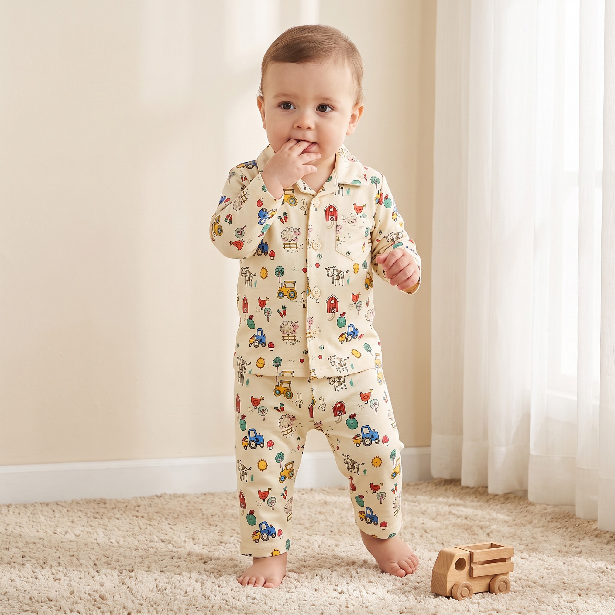طقم بيجاما قطن بياقة وأكمام طويلة وطبعات من جونيورز-baby-boys-clothing-nightwear-pyjamasets-image-1