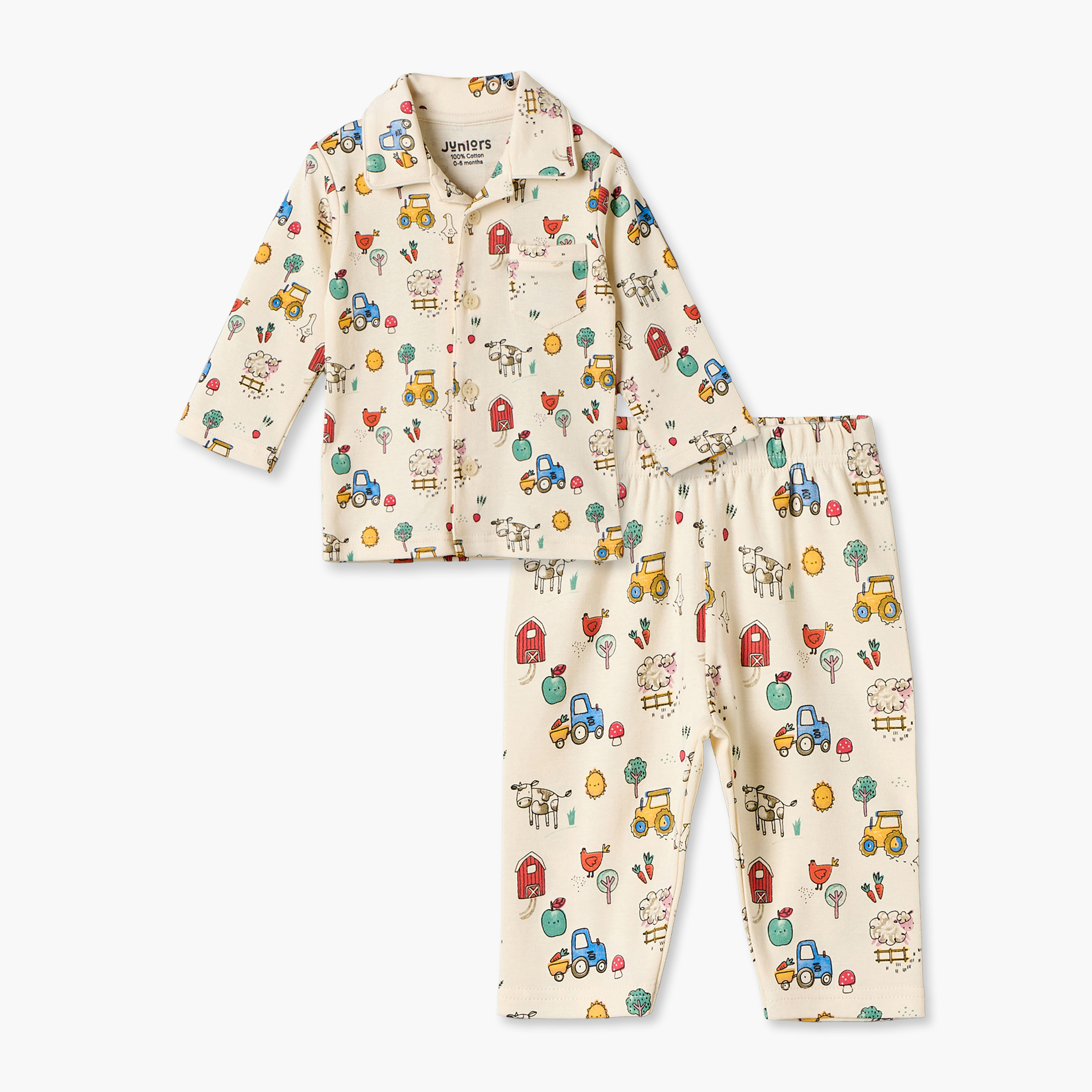 طقم بيجاما قطن بياقة وأكمام طويلة وطبعات من جونيورز-baby-boys-clothing-nightwear-pyjamasets-image-2