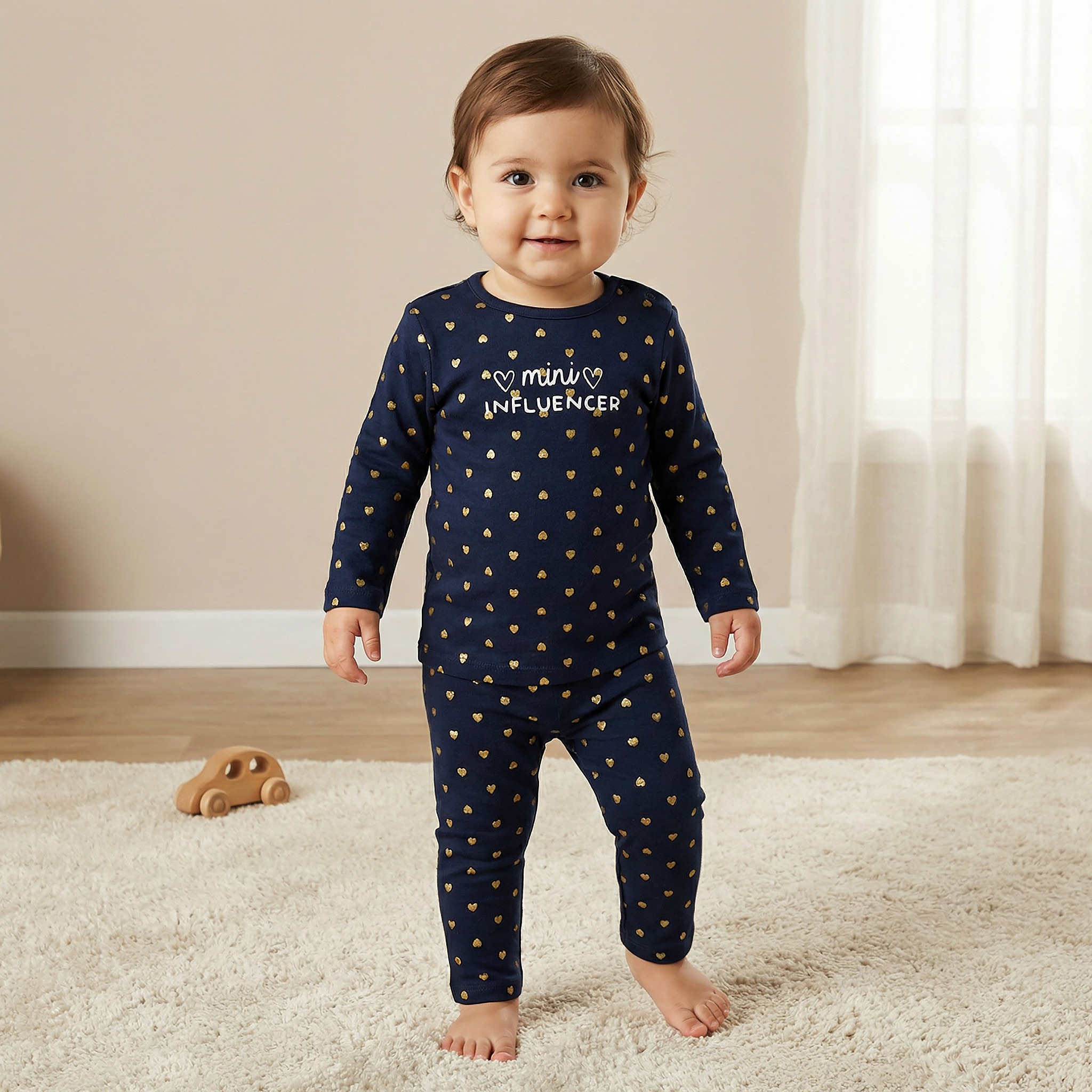 Juniors All-Over Heart Print T-shirt and Pyjama Set-baby-girls-clothing-nightwear-pyjamasets-image-1