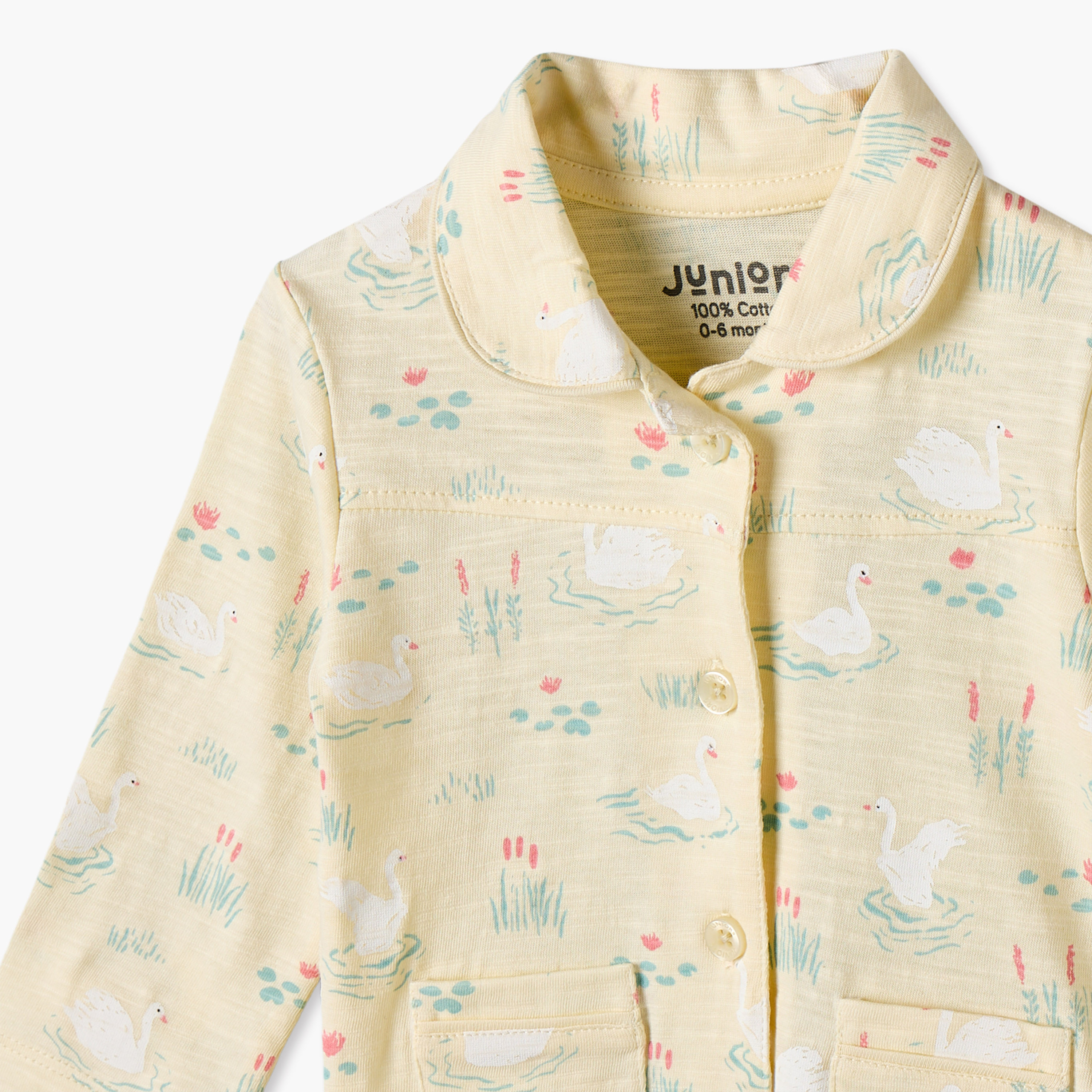Juniors Cotton Collared Long Sleeves Pyjama Set with Swan Print-baby-girls-clothing-nightwear-pyjamasets-image-7
