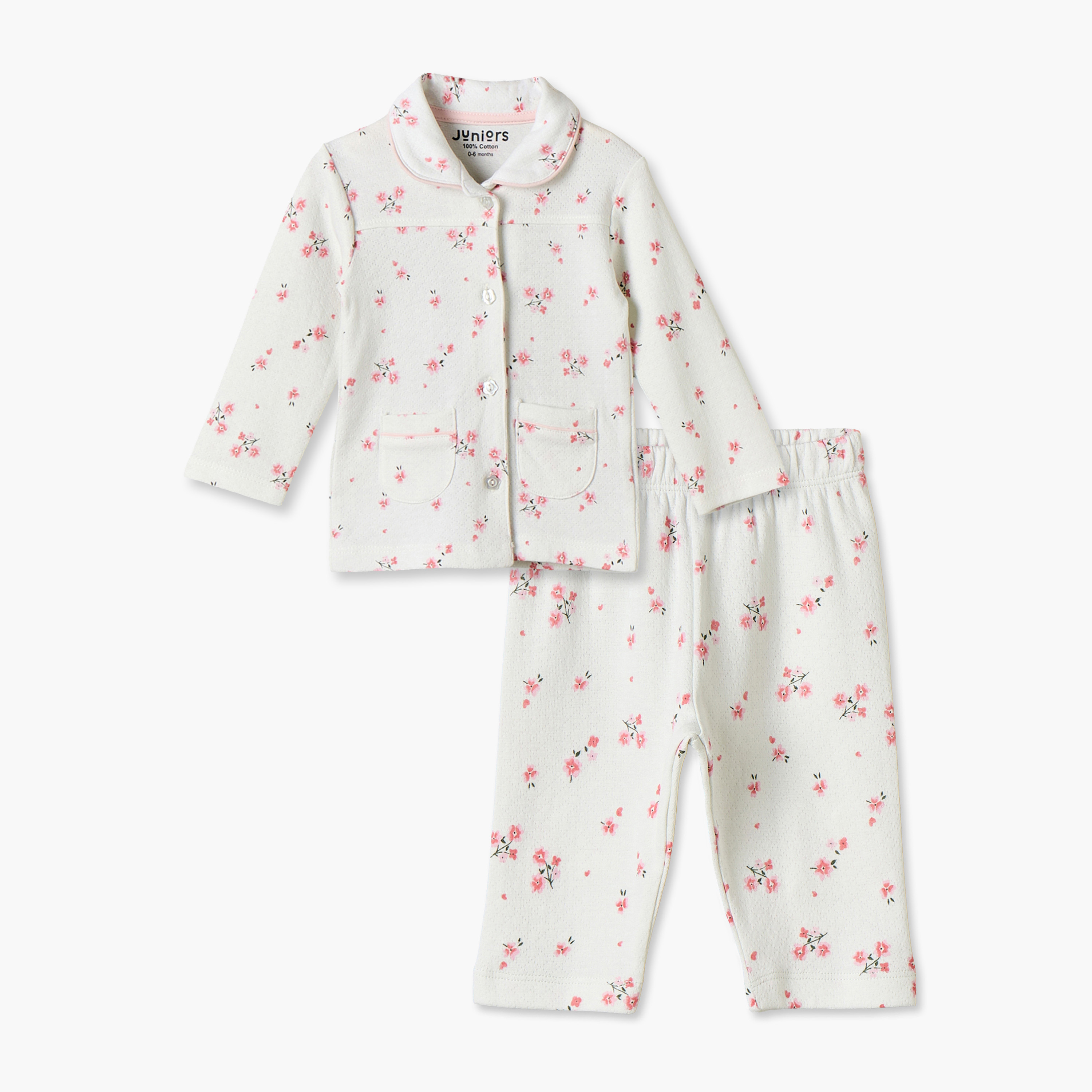 طقم بيجاما قطن بياقة عادية وأكمام طويلة وطبعات من جونيورز-baby-girls-clothing-nightwear-pyjamasets-image-1