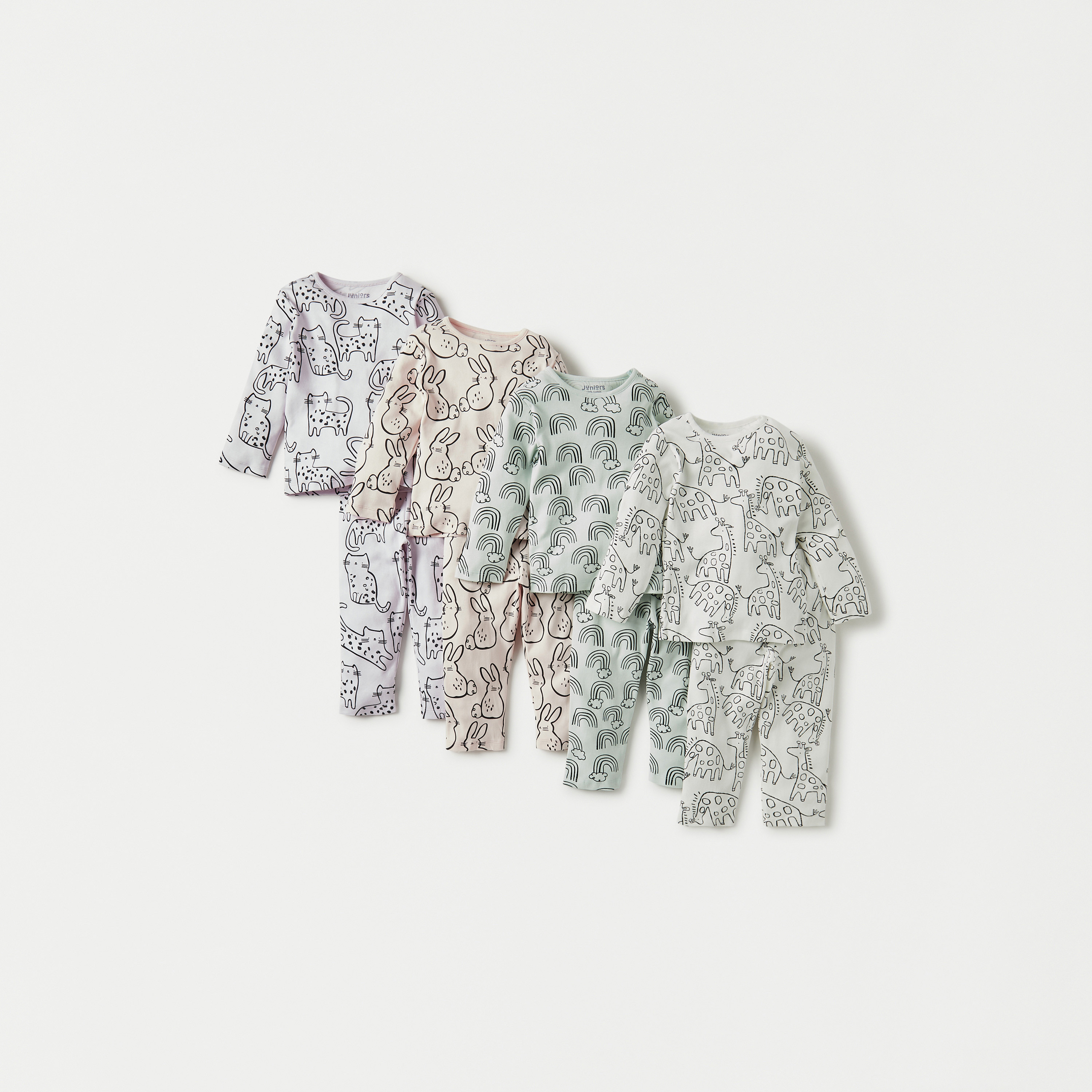 Juniors All-Over Animal Print T-shirt with Pyjamas - Set of 4-baby-girls-clothing-nightwear-pyjamasets-image-1