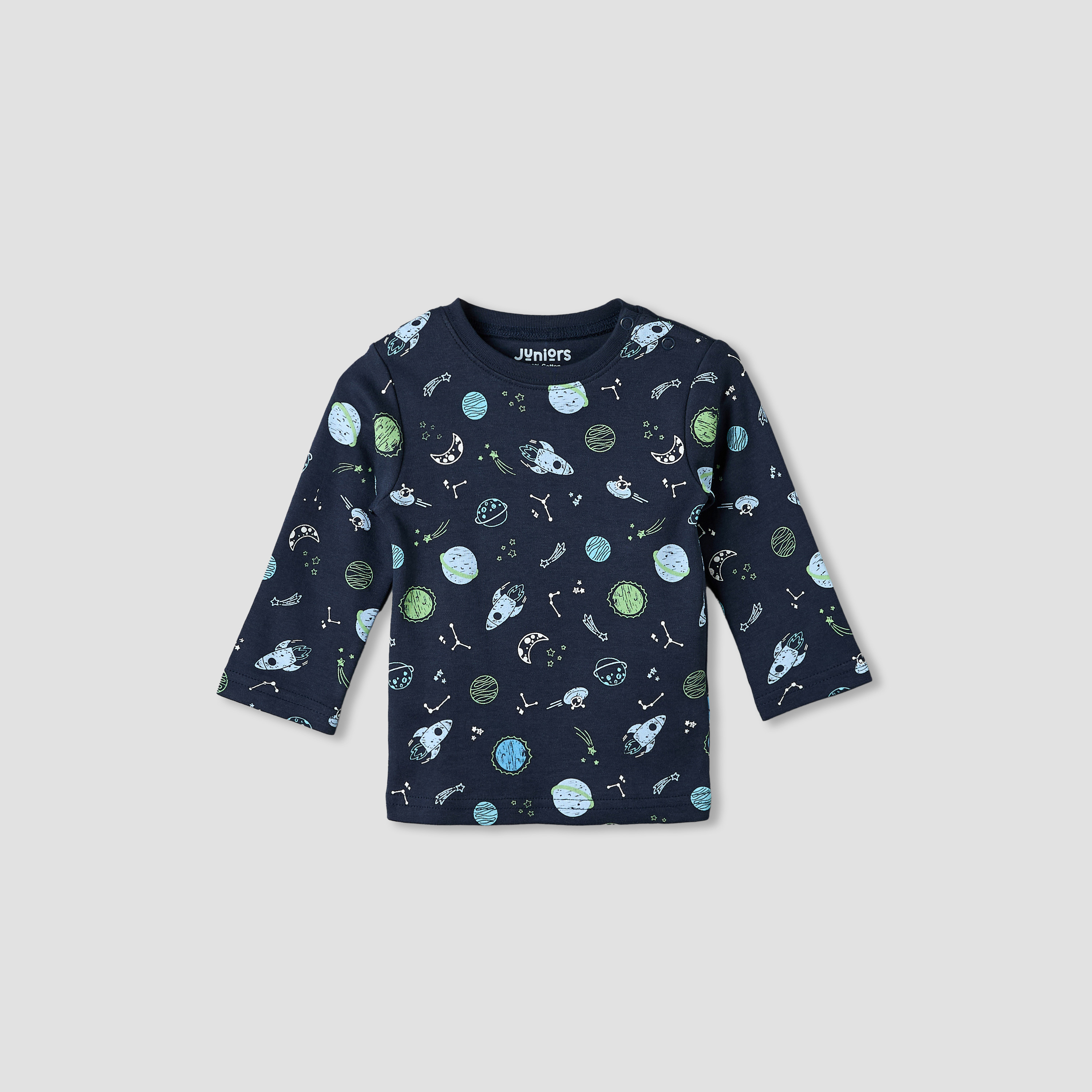 طقم بيجاما قطن بياقة ضيقة وأكمام طويلة وطبعات فضاء من جونيورز - 4 قطع-baby-boys-clothing-nightwear-pyjamasets-image-3