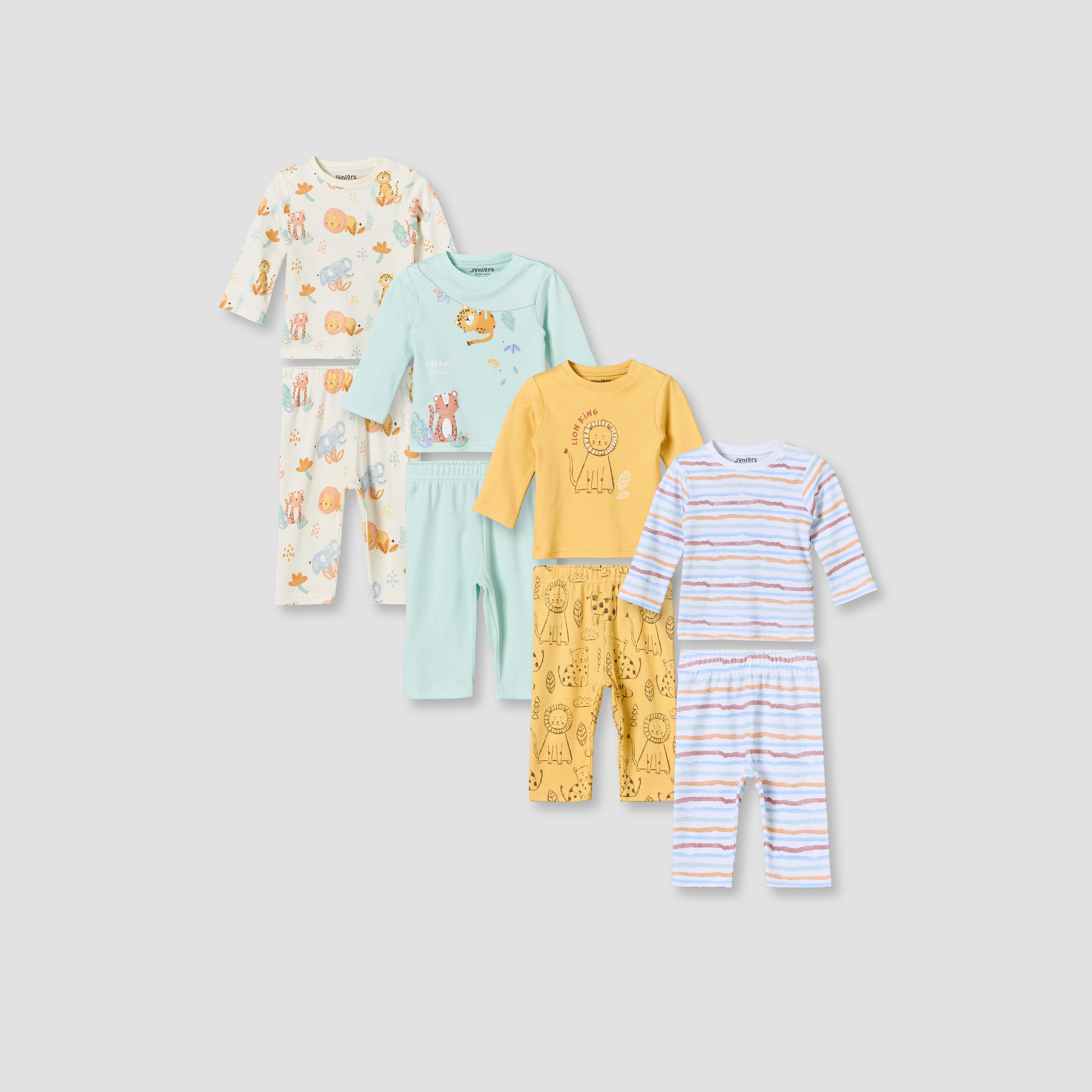 Set of 4 Juniors Cotton Crew Neck Long Sleeves Pyjama Set with Assorted Print-baby-boys-clothing-nightwear-pyjamasets-image-1