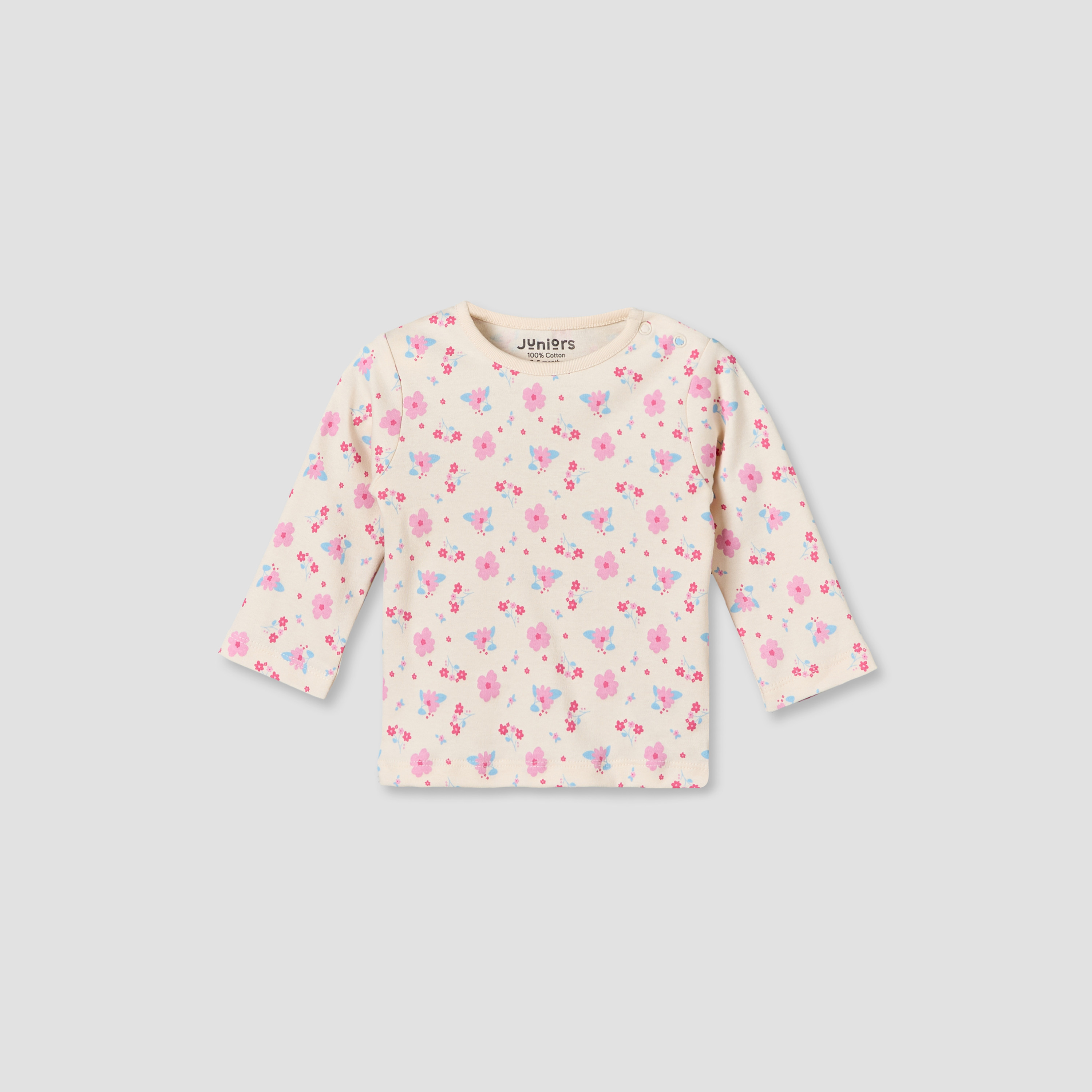 طقم بيجاما قطن بطبعة زهور وياقة مستديرة وأكمام طويلة من جونيورز - طقم من 4 قطع-baby-girls-clothing-nightwear-pyjamasets-image-2