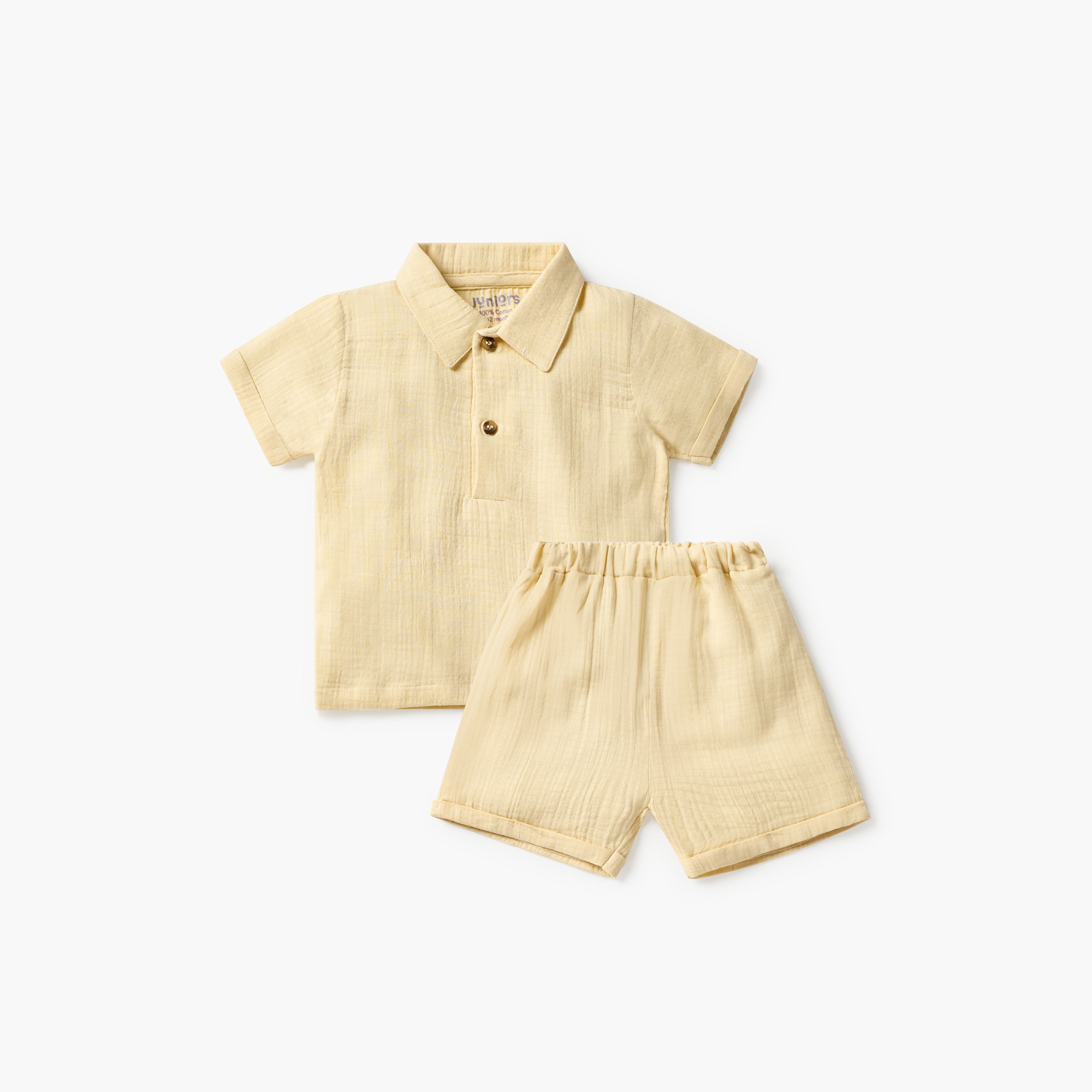 Juniors Textured Muslin Polo T-shirt and Pyjama Set-baby-boys-clothing-setsandcoords-image-1