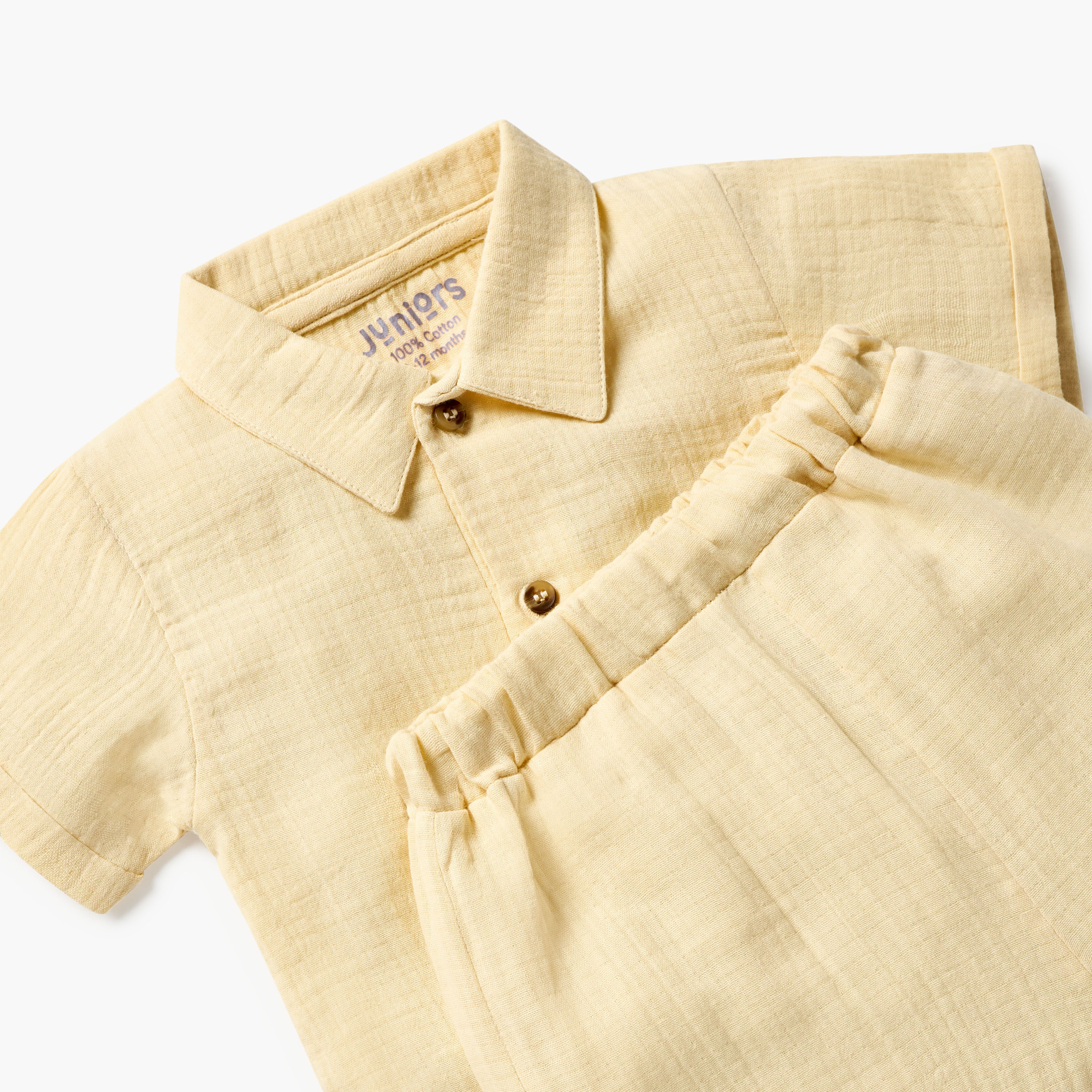 Juniors Textured Muslin Polo T-shirt and Pyjama Set-baby-boys-clothing-setsandcoords-image-4