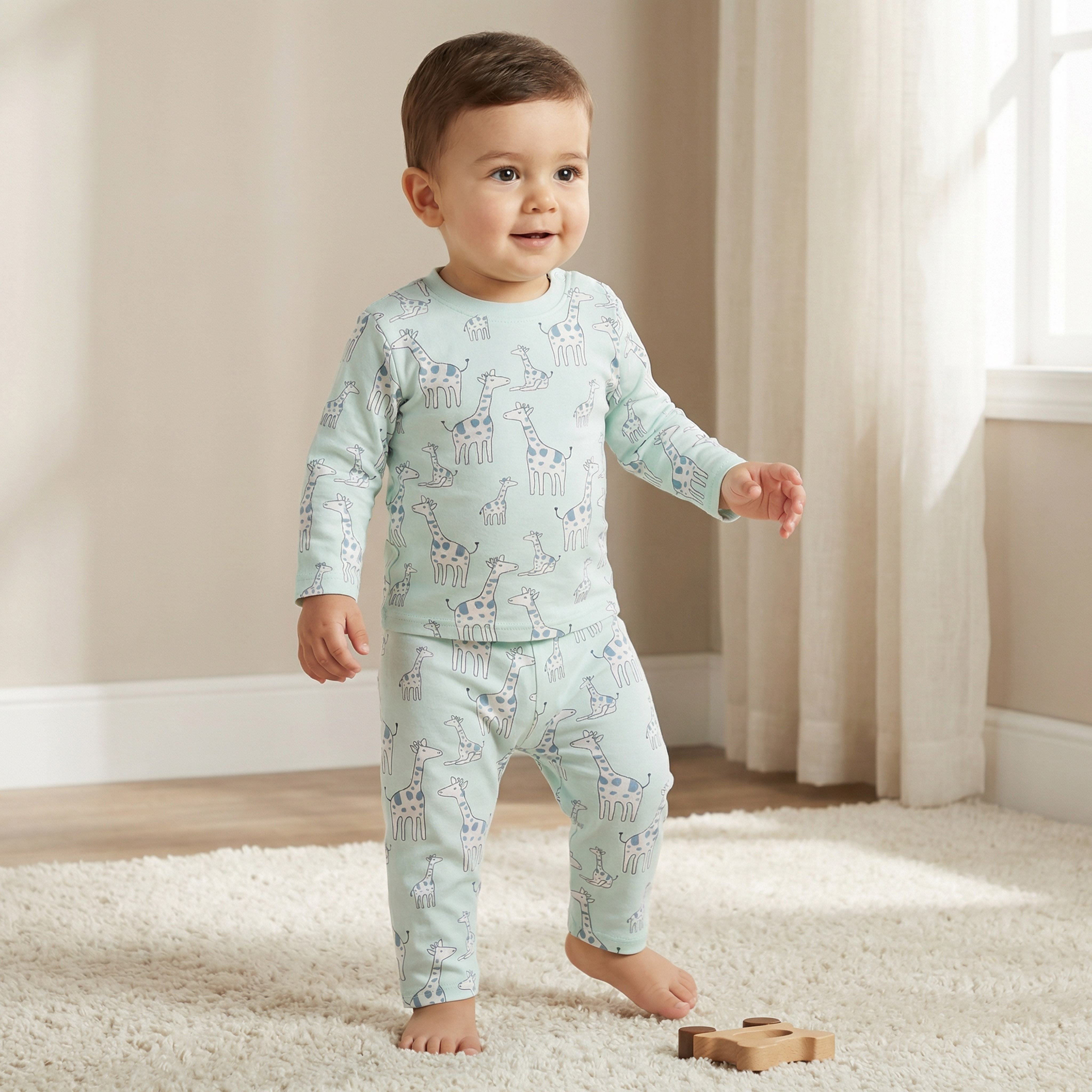 طقم بنطلون بيجاما وتيشيرت بطبعات زرافة من جونيورز-baby-girls-clothing-nightwear-pyjamasets-image-1