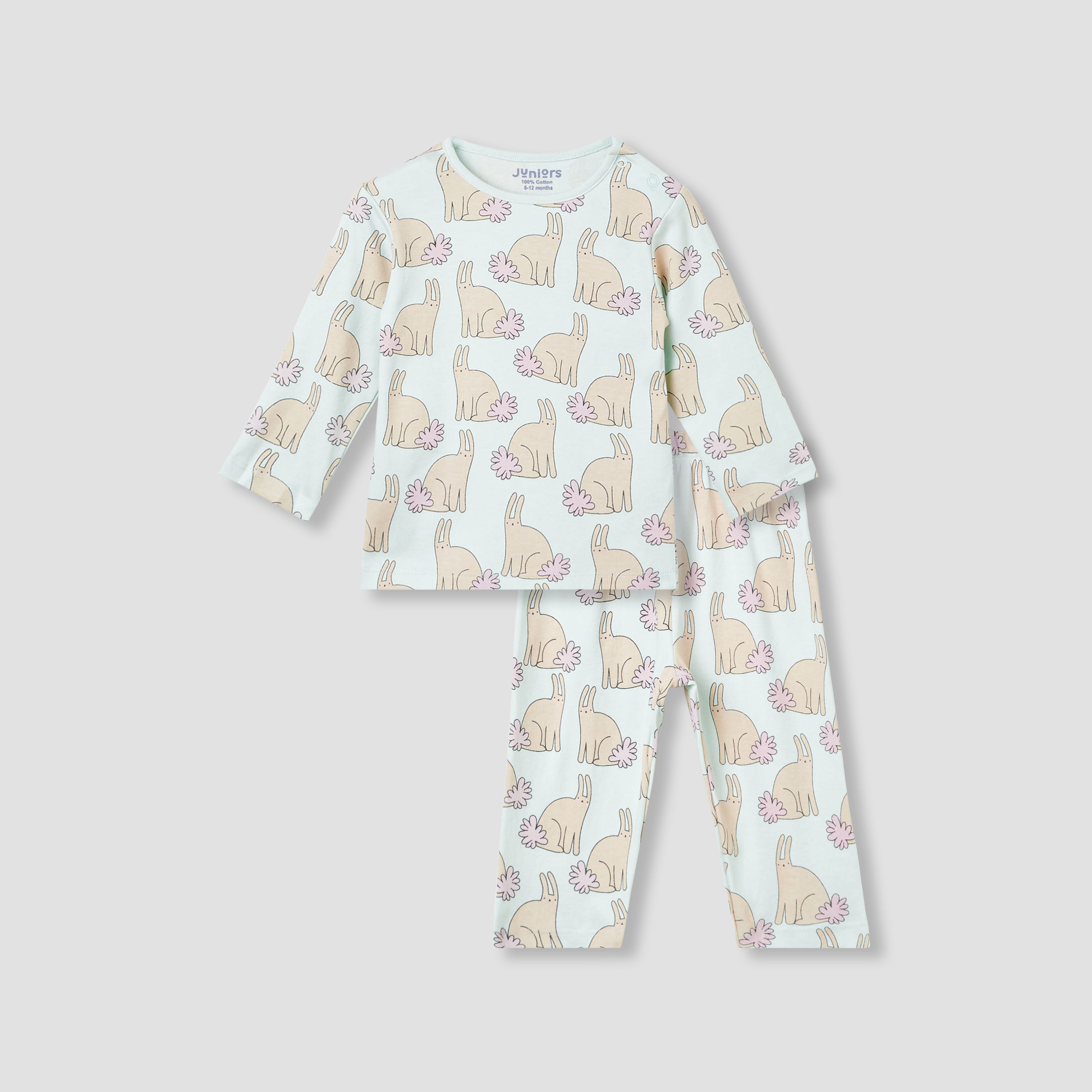 Juniors Bunny Print T-shirt and Pyjama Set-baby-girls-clothing-nightwear-pyjamasets-image-1