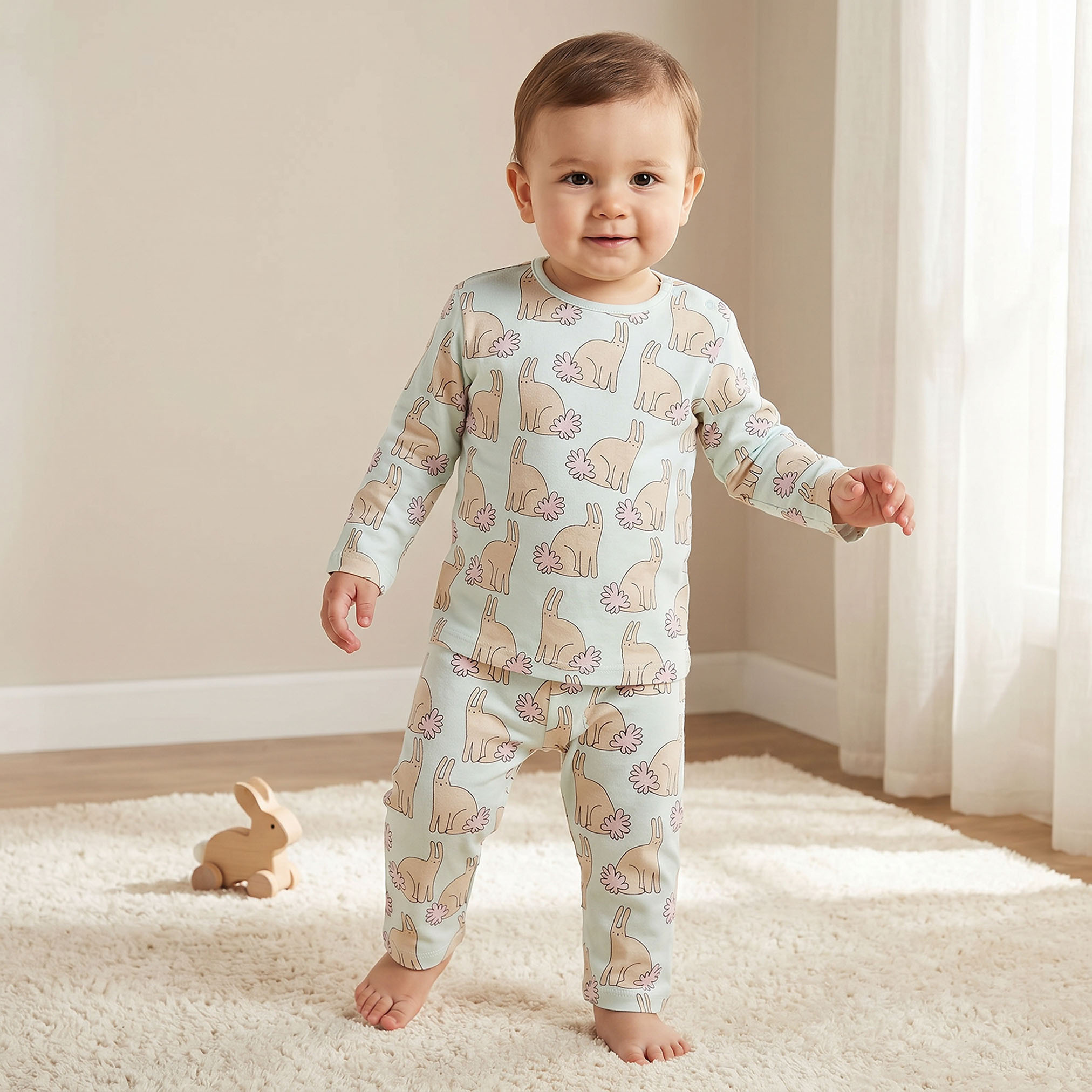 Juniors Bunny Print T-shirt and Pyjama Set-baby-girls-clothing-nightwear-pyjamasets-image-1