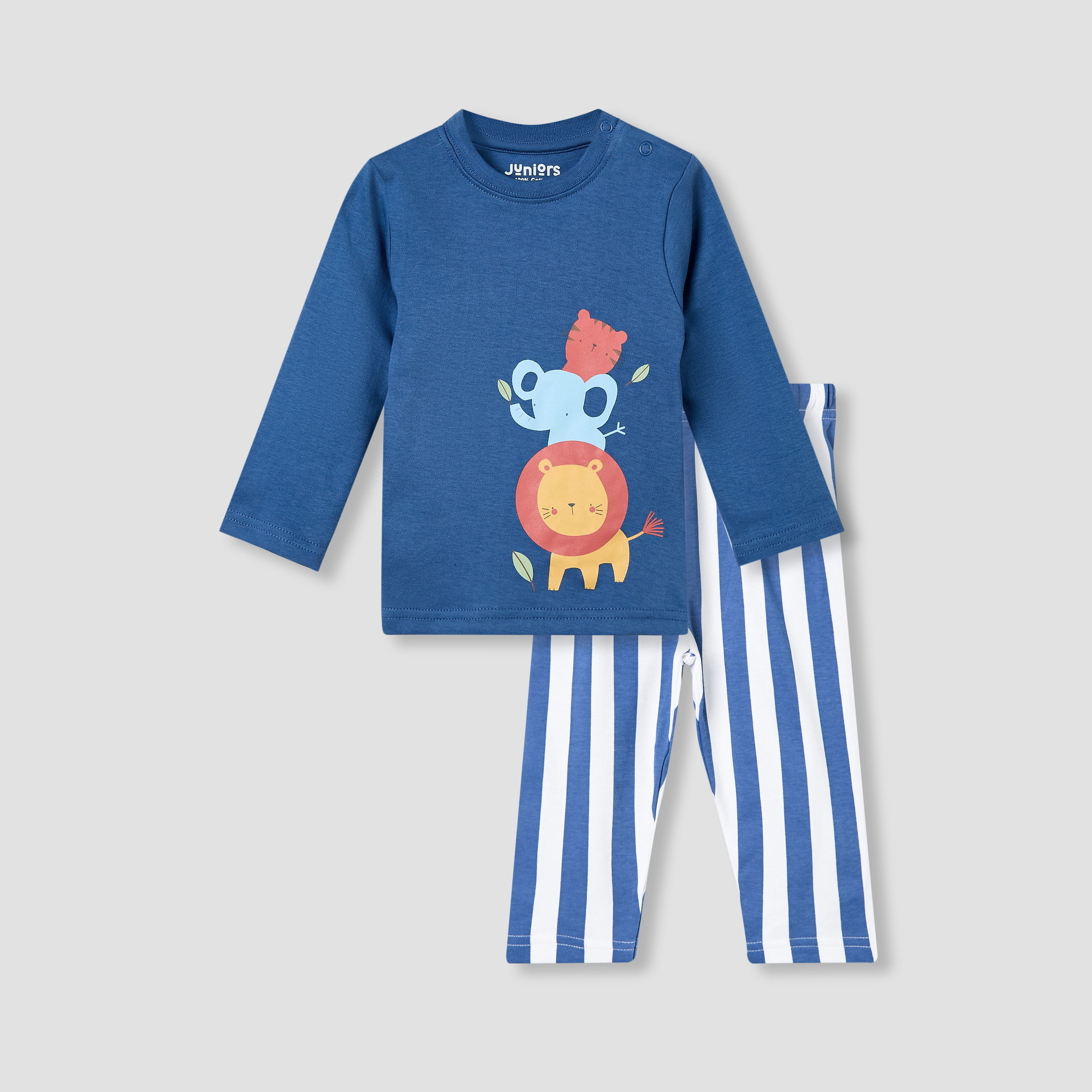 طقم بنطلون بيجاما وتيشيرت قطن بياقة مستديرة وأكمام طويلة وطبعات دب من جونيورز-baby-boys-clothing-nightwear-pyjamasets-image-1
