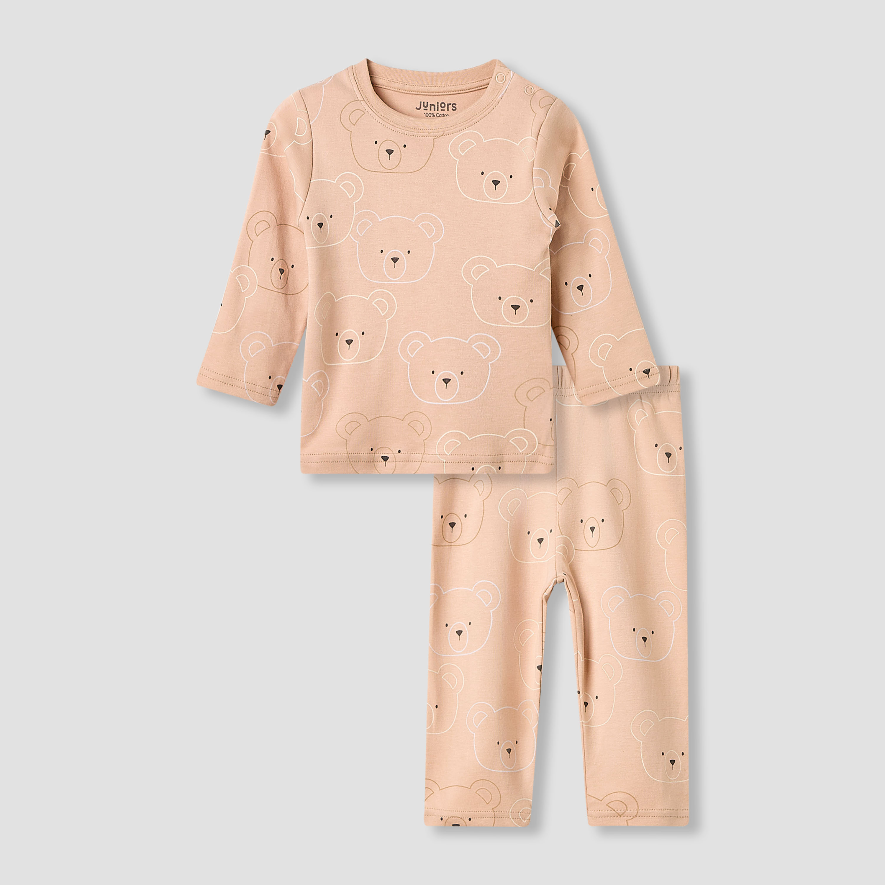 Juniors Pyjama Set with Bear Print - Cotton - Long Sleeves - Round Neck-baby-boys-clothing-nightwear-pyjamasets-image-2