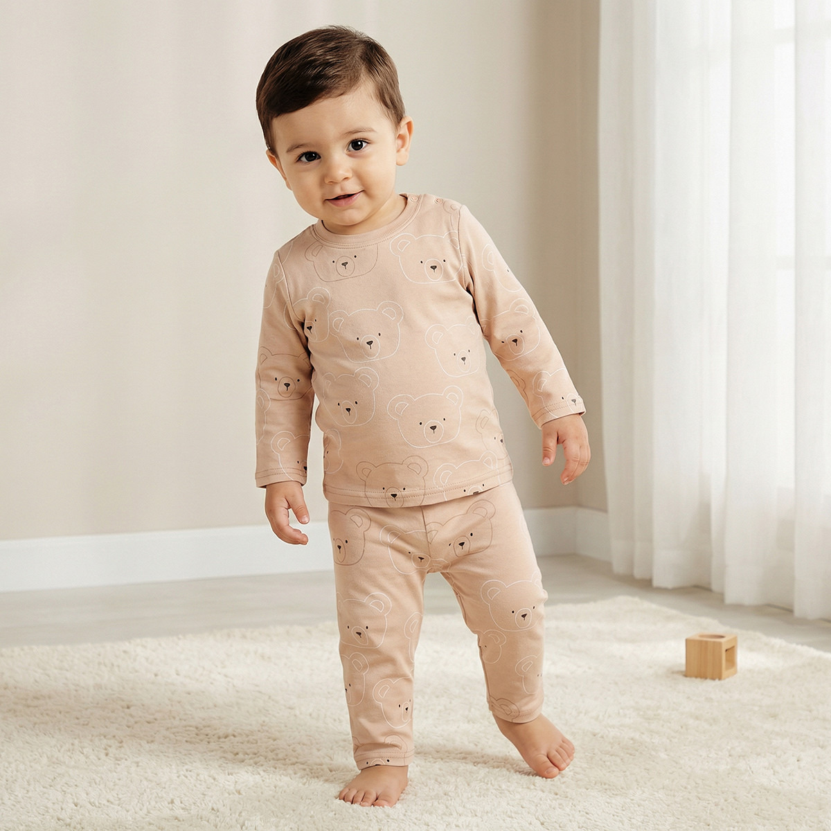 Juniors Pyjama Set with Bear Print - Cotton - Long Sleeves - Round Neck-baby-boys-clothing-nightwear-pyjamasets-image-1