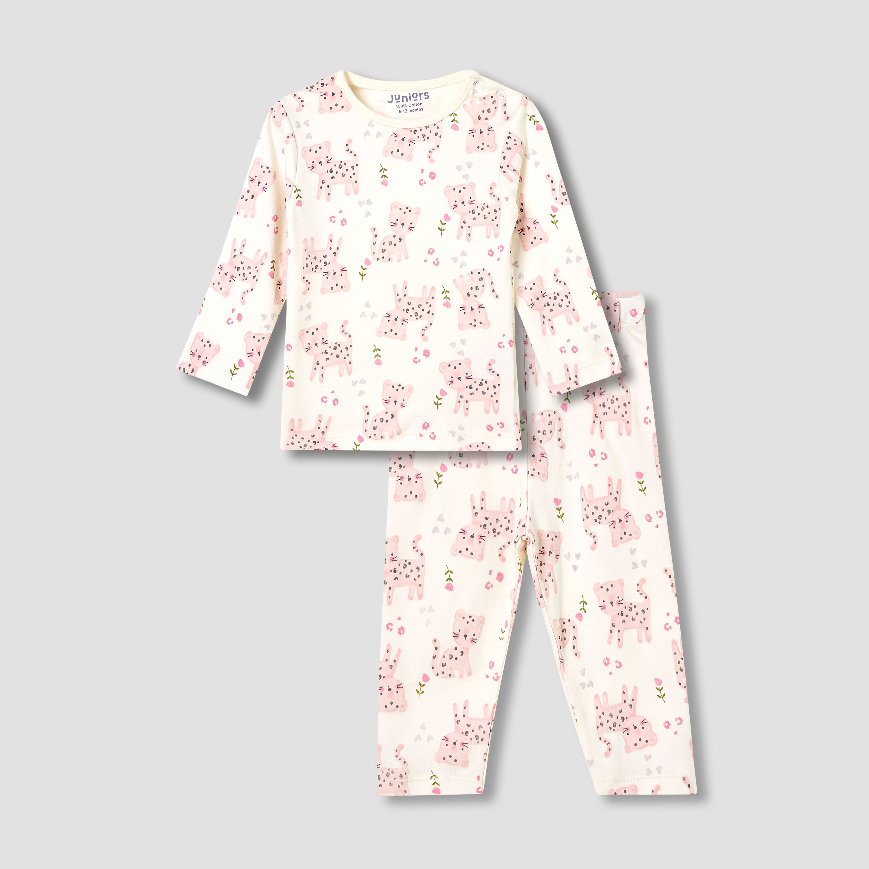 طقم بنطلون بيجاما وتيشيرت بطبعات زرافة من جونيورز-baby-girls-clothing-nightwear-pyjamasets-image-1