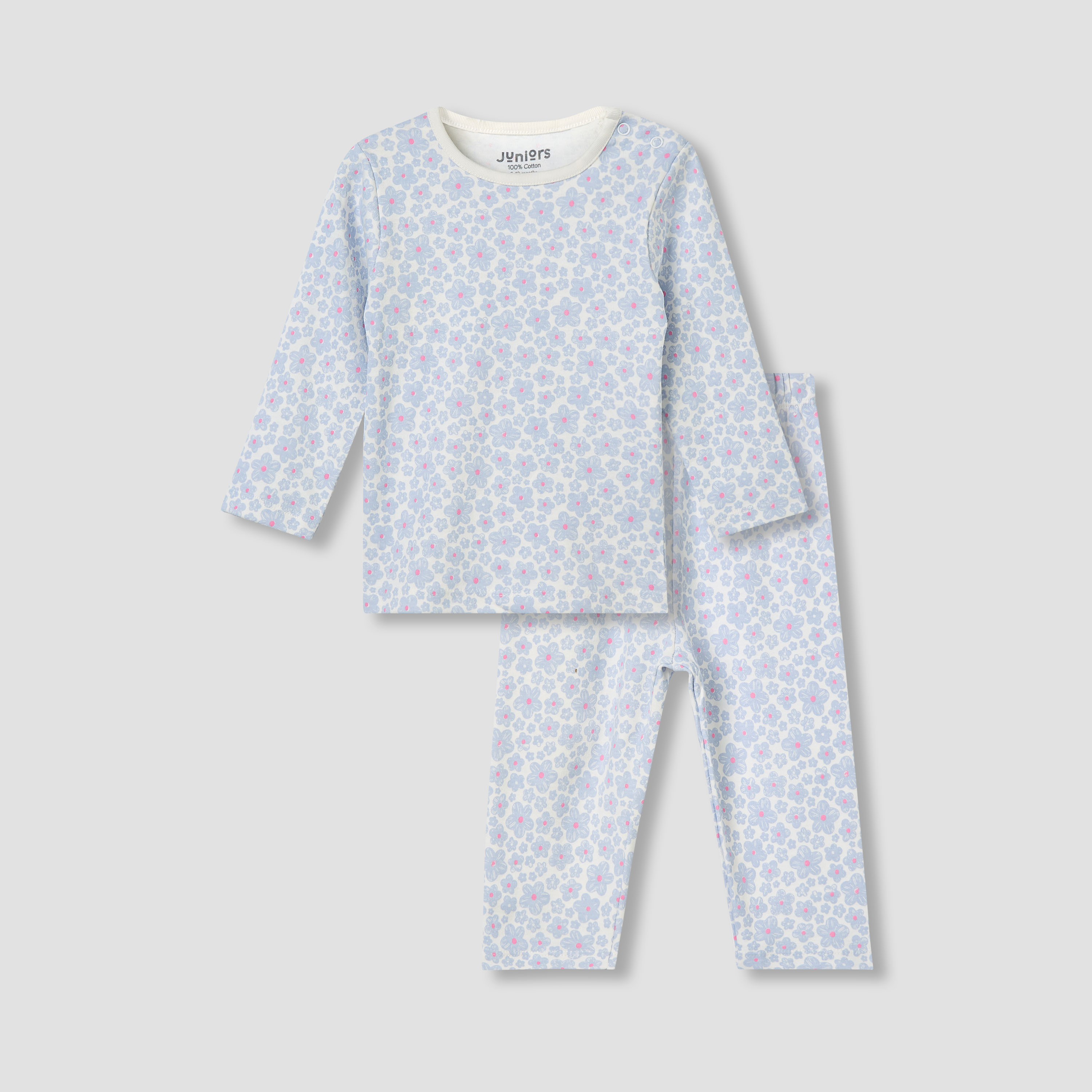 طقم بيجاما قطن بأكمام طويلة وياقة ضيقة وطبعات زهور للبنات من جونيورز-baby-girls-clothing-nightwear-pyjamasets-image-5
