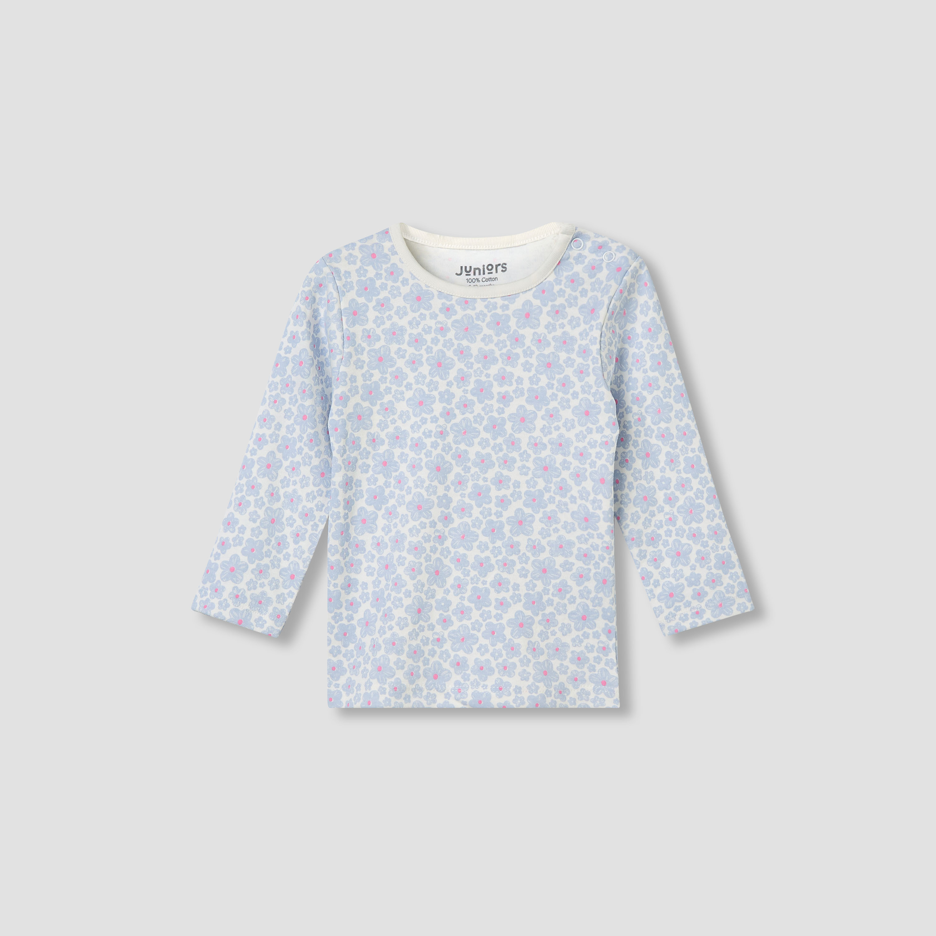 طقم بيجاما قطن بأكمام طويلة وياقة ضيقة وطبعات زهور للبنات من جونيورز-baby-girls-clothing-nightwear-pyjamasets-image-4