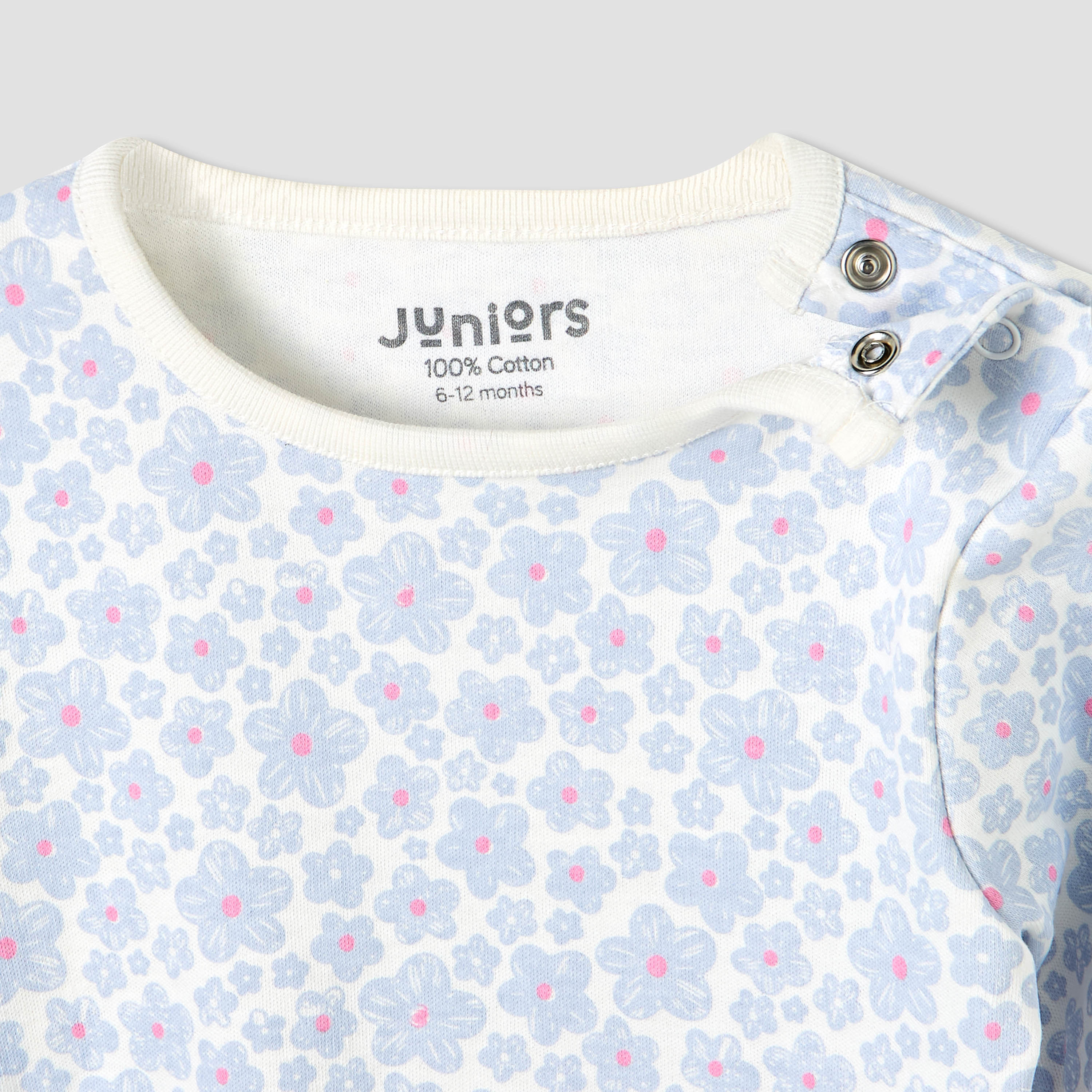 طقم بيجاما قطن بأكمام طويلة وياقة ضيقة وطبعات زهور للبنات من جونيورز-baby-girls-clothing-nightwear-pyjamasets-image-2