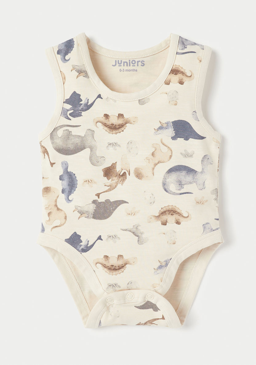 Juniors All-Over Dinosaur Print Sleeveless Bodysuit-Bodysuits-image-0