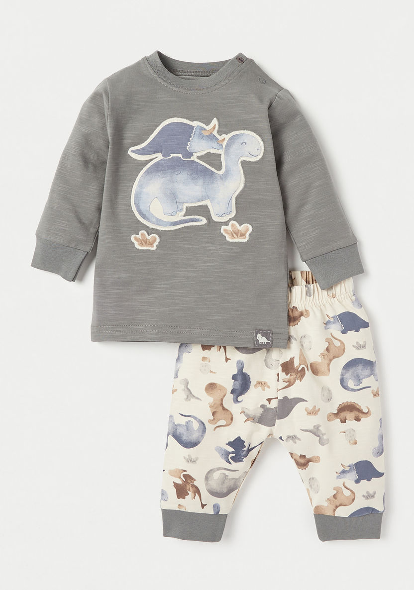 Juniors Dinosaur Print T-shirt and Pyjama Set-Pyjama Sets-image-0