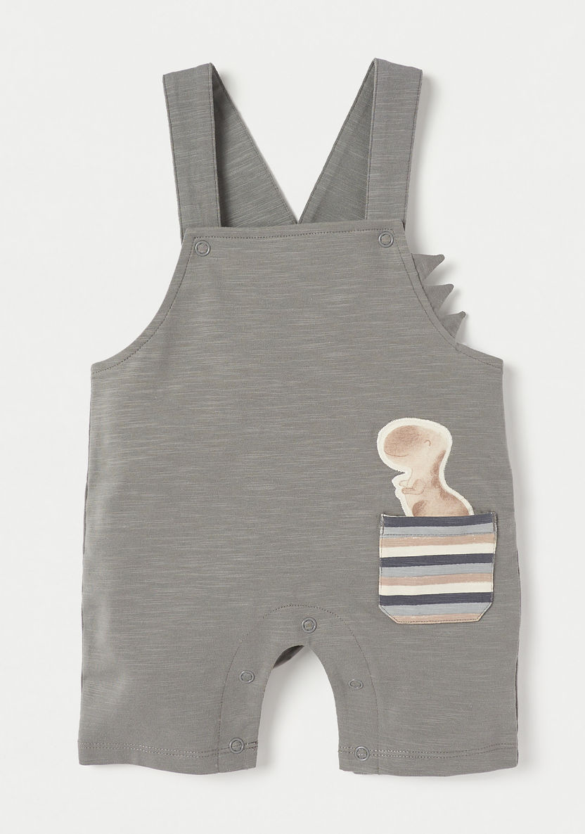 Juniors Applique Detail Dungaree and Striped T-shirt Set-Rompers%2C Dungarees and Jumpsuits-image-1