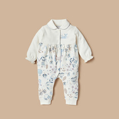 Juniors Printed Collared Sleepsuit with Button Closure