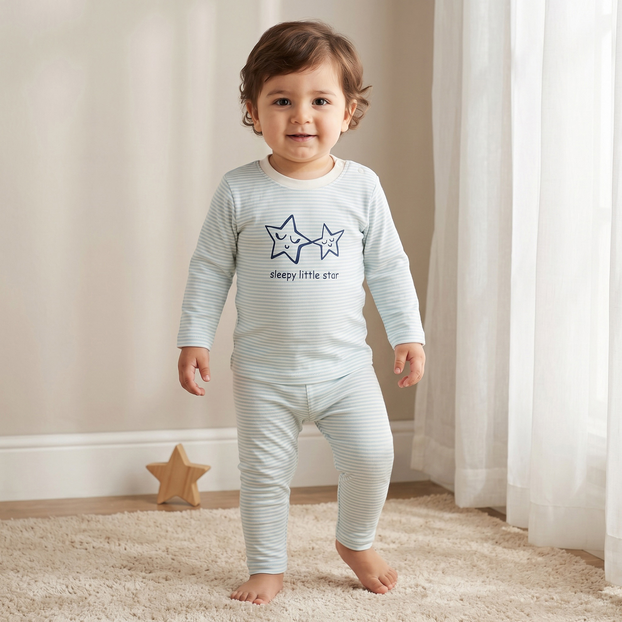 Juniors Striped Long Sleeve T-shirt and Pyjama Set-baby-boys-clothing-nightwear-pyjamasets-image-1