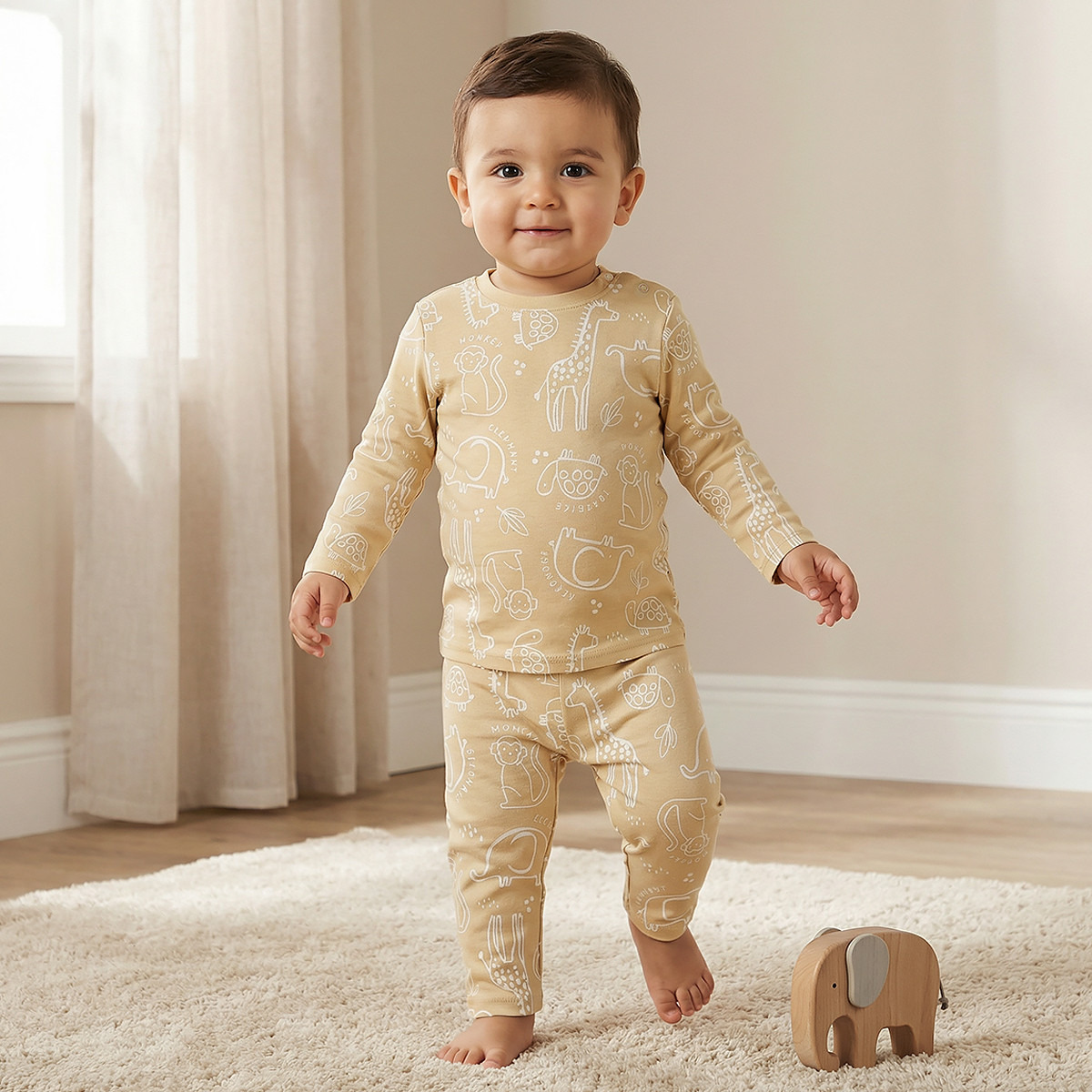 Juniors Lion Print Long Sleeve T-shirt and Pyjama Set-baby-boys-clothing-nightwear-pyjamasets-image-1
