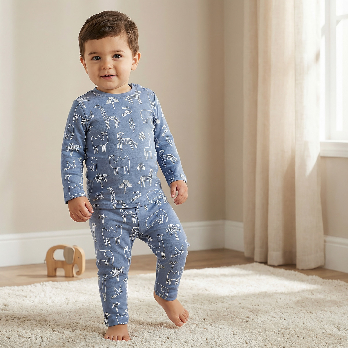 Juniors Pyjama Set with Bear Print - Cotton - Long Sleeves - Collar-baby-boys-clothing-nightwear-pyjamasets-image-1