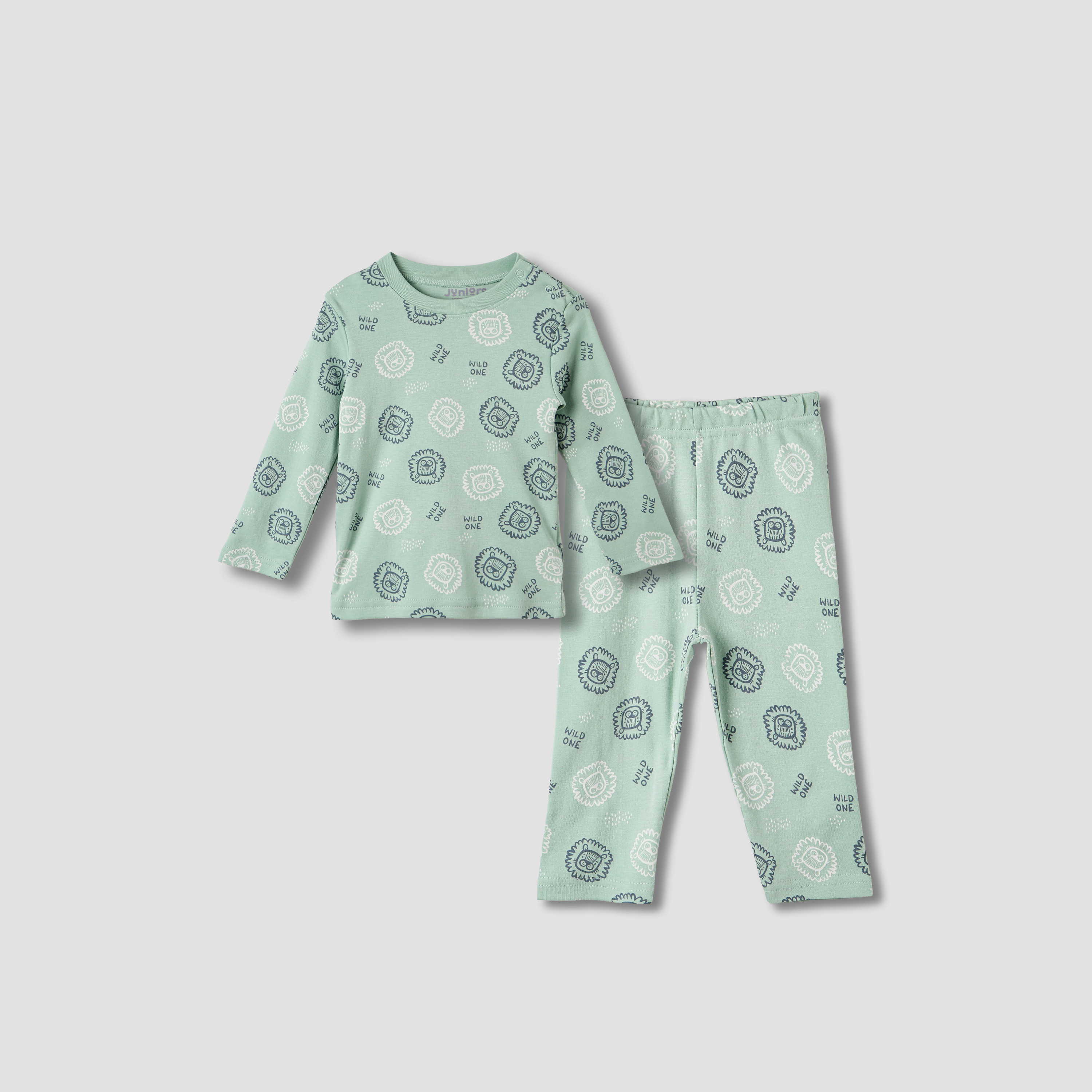 Juniors Lion Print Long Sleeve T-shirt and Pyjama Set-baby-boys-clothing-nightwear-pyjamasets-image-2