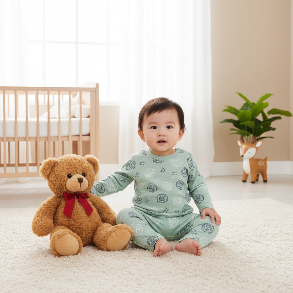 Juniors Lion Print Long Sleeve T-shirt and Pyjama Set-baby-boys-clothing-nightwear-pyjamasets-image-9