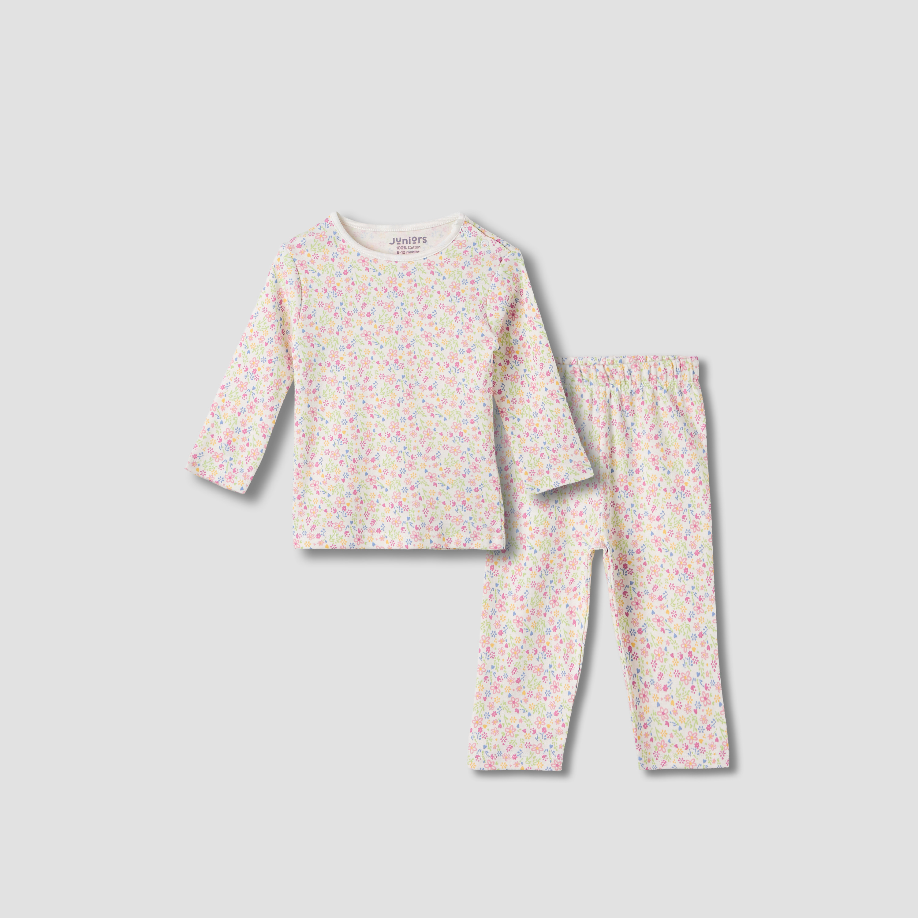 Juniors Floral Print T-shirt and Pyjama Set-baby-girls-clothing-nightwear-pyjamasets-image-1