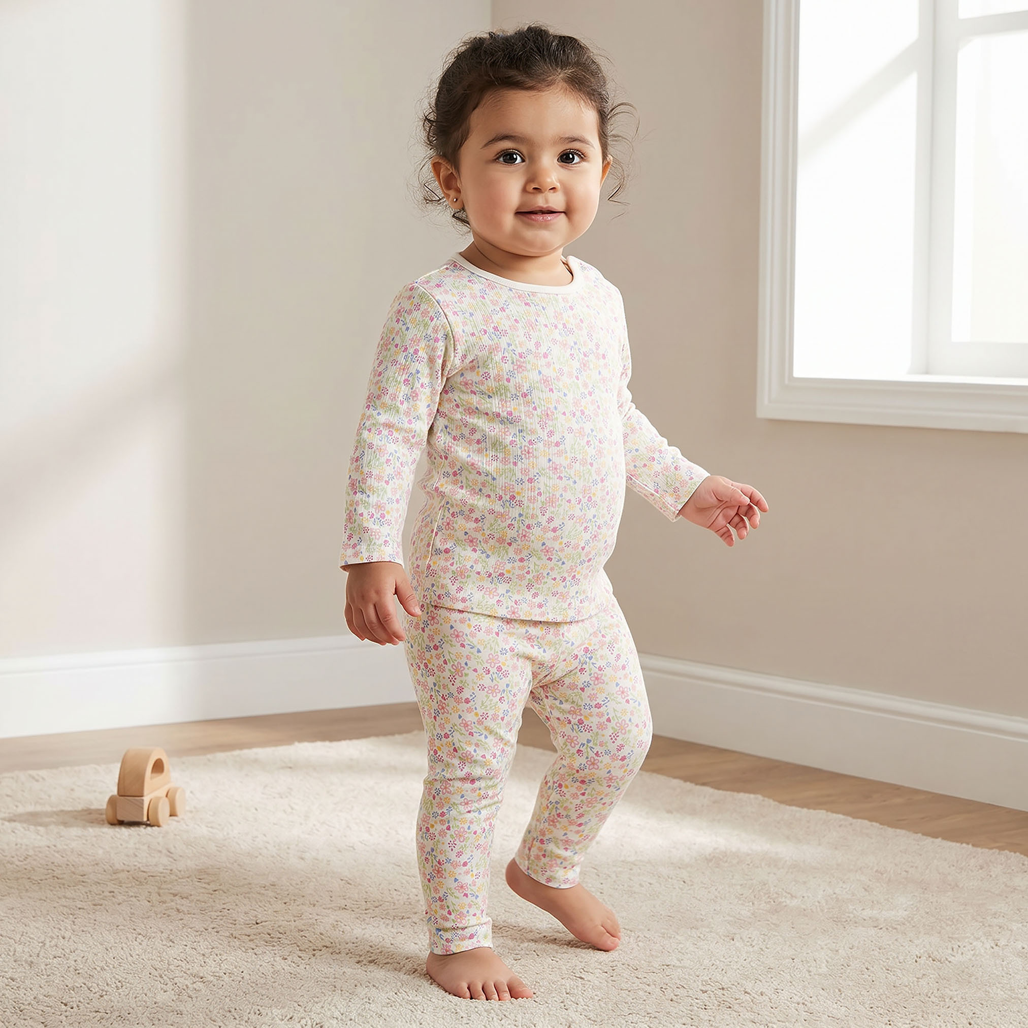 Juniors Floral Print T-shirt and Pyjama Set-baby-girls-clothing-nightwear-pyjamasets-image-1