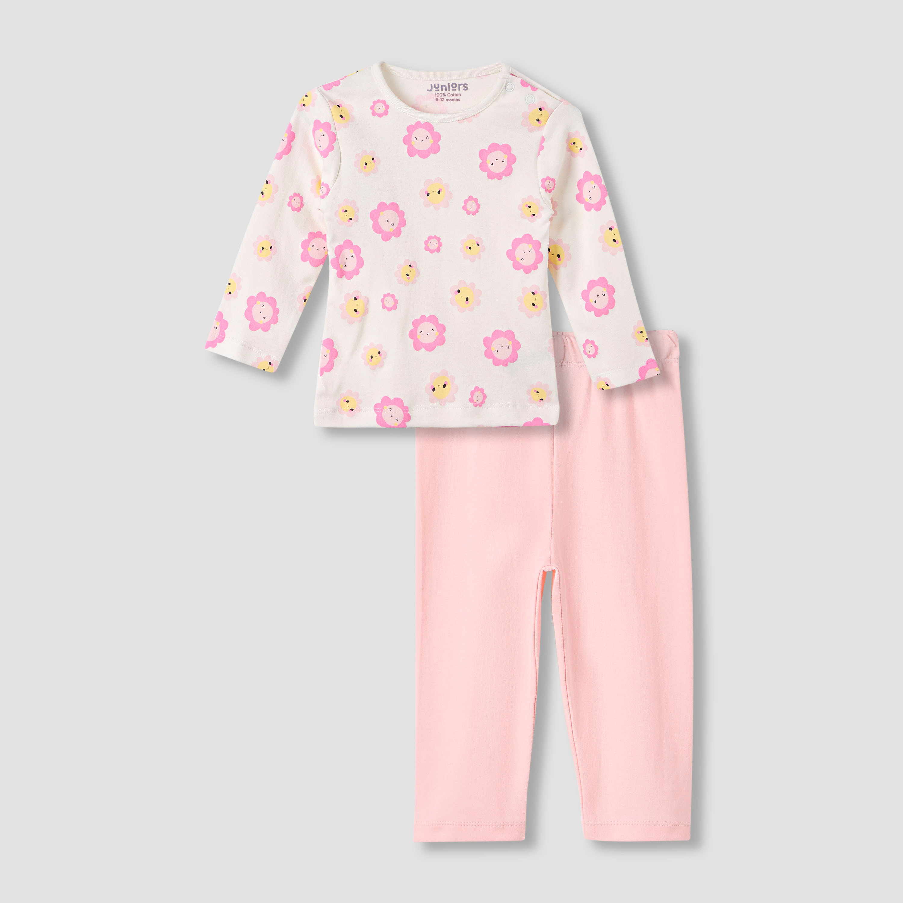 Juniors Smiley Print T-shirt and Pyjama Set-baby-girls-clothing-nightwear-pyjamasets-image-1