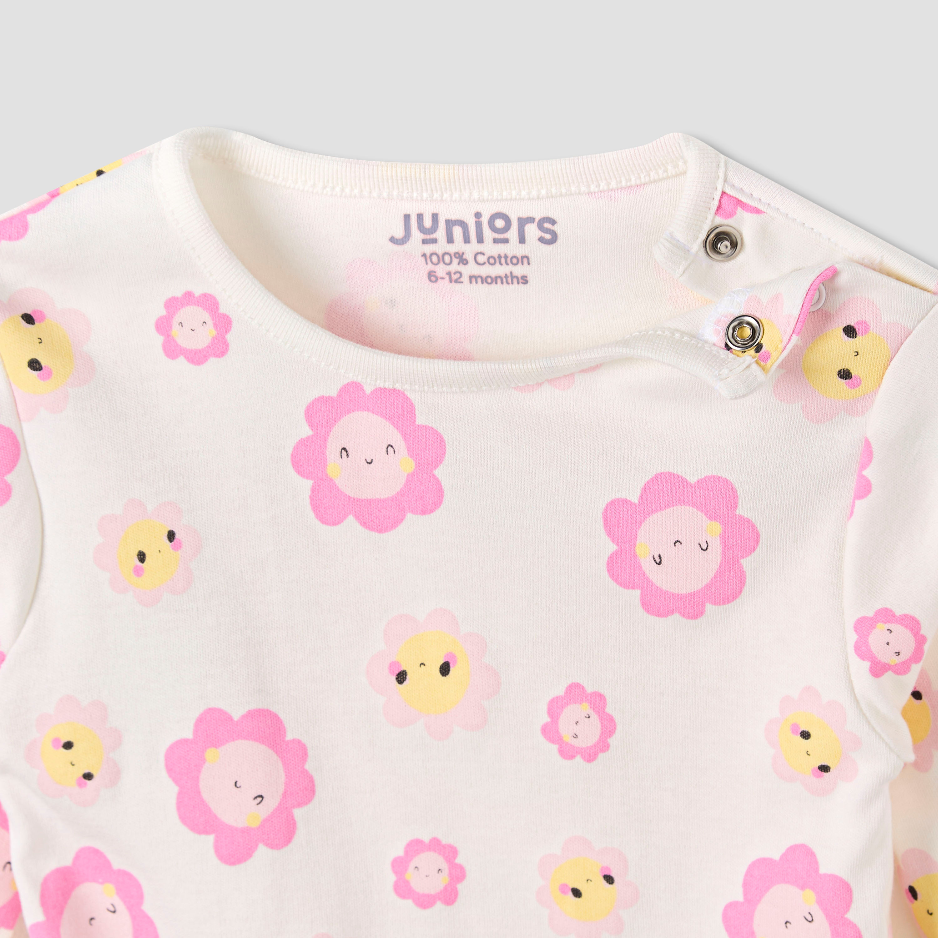 Juniors Smiley Print T-shirt and Pyjama Set-baby-girls-clothing-nightwear-pyjamasets-image-4