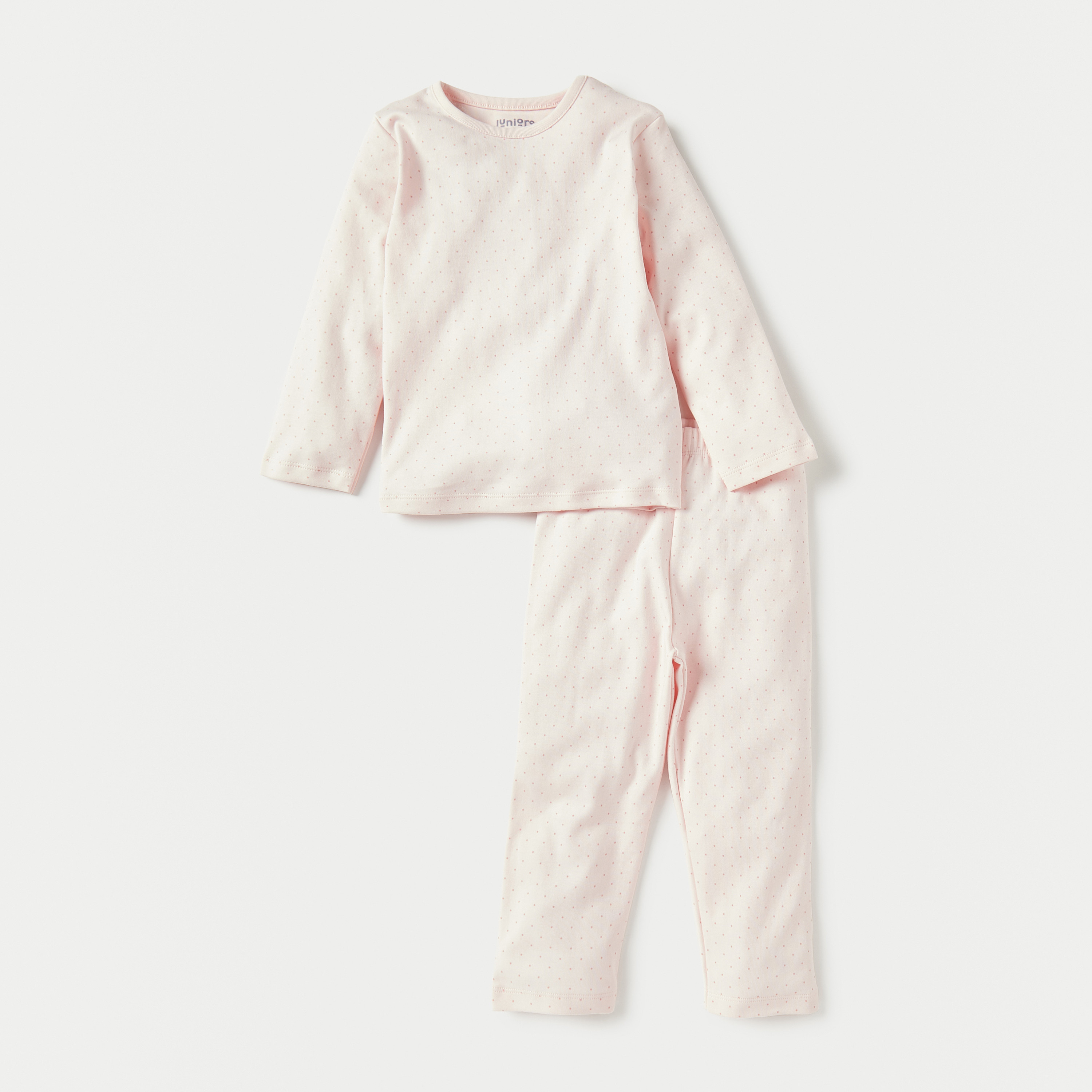 طقم بنطلون بيجاما وتيشيرت قطن بطبعات منقطة من جونيورز-baby-girls-clothing-nightwear-pyjamasets-image-1