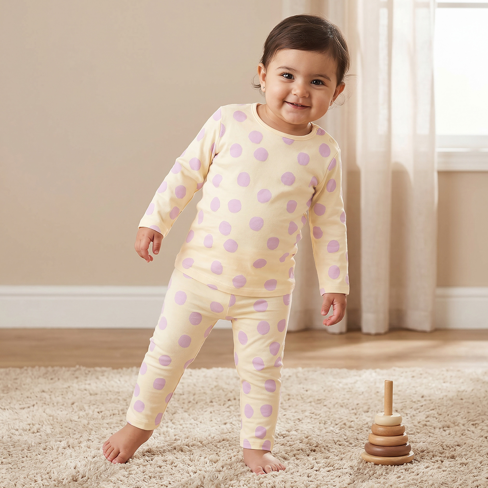 Juniors Polka Dot Print T-shirt and Pyjama Set-baby-girls-clothing-nightwear-pyjamasets-image-1