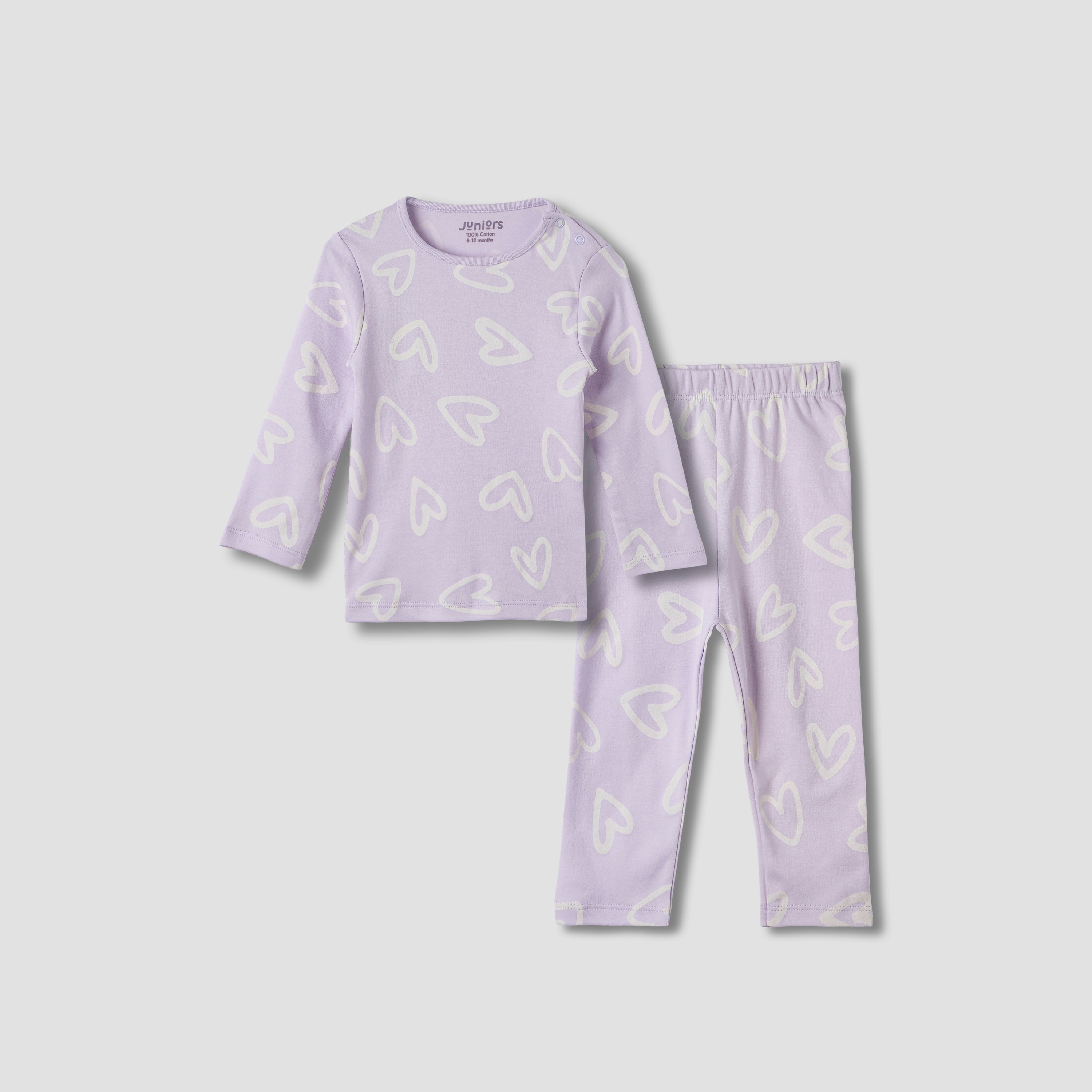 Juniors Heart Print T-shirt and Pyjama Set-baby-girls-clothing-nightwear-pyjamasets-image-1
