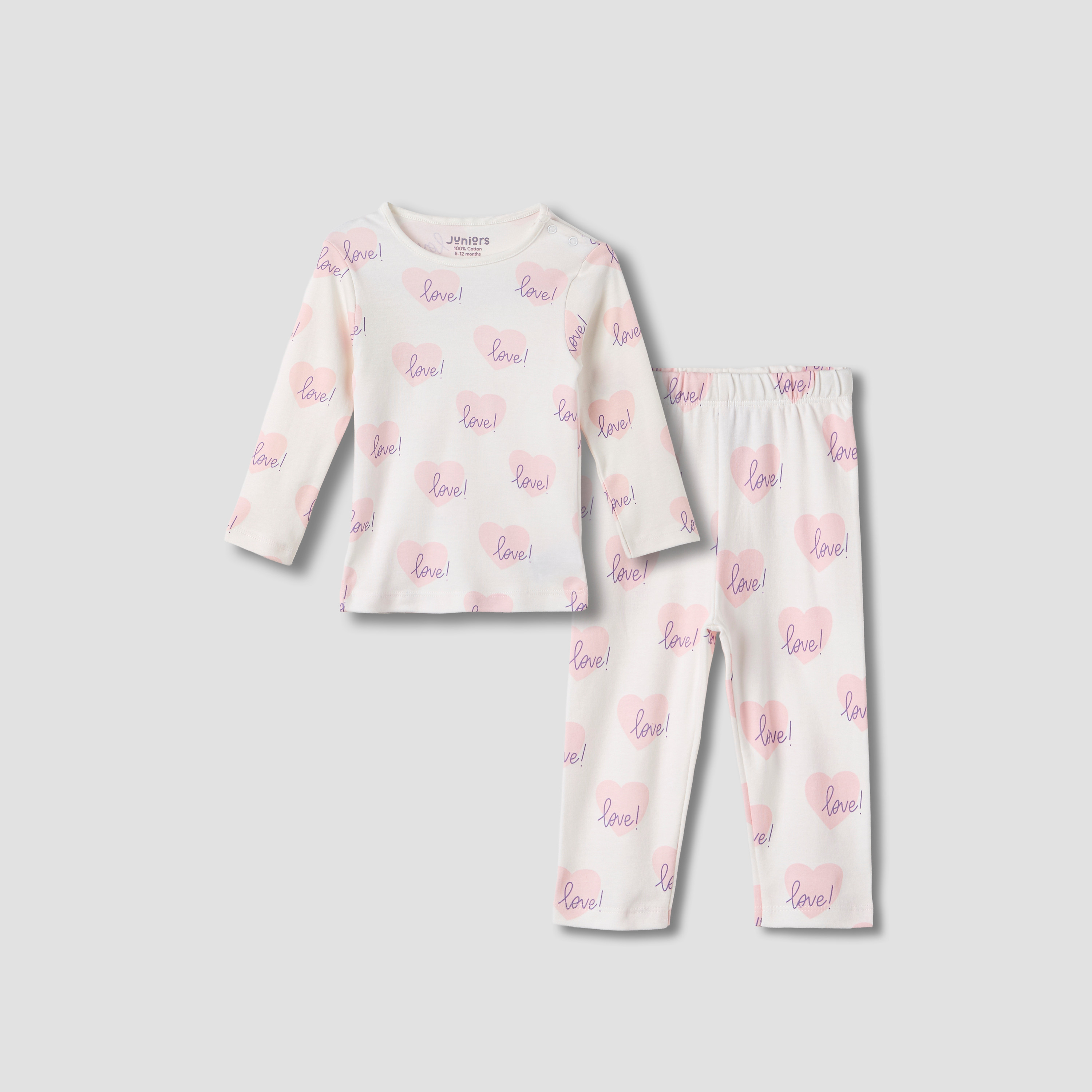 Juniors Heart Print T-shirt and Pyjama Set-baby-girls-clothing-nightwear-pyjamasets-image-2