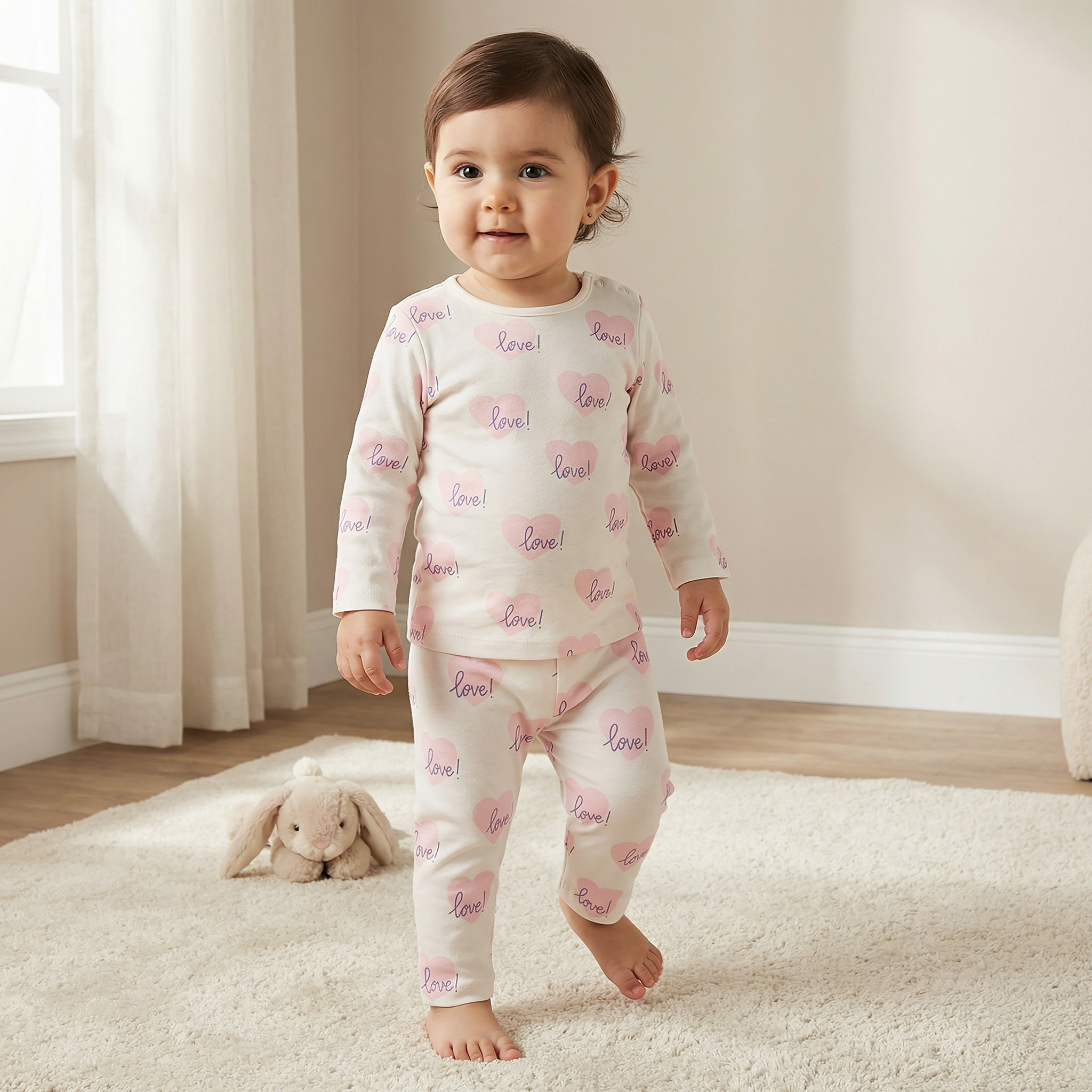 Juniors Heart Print T-shirt and Pyjama Set-baby-girls-clothing-nightwear-pyjamasets-image-1