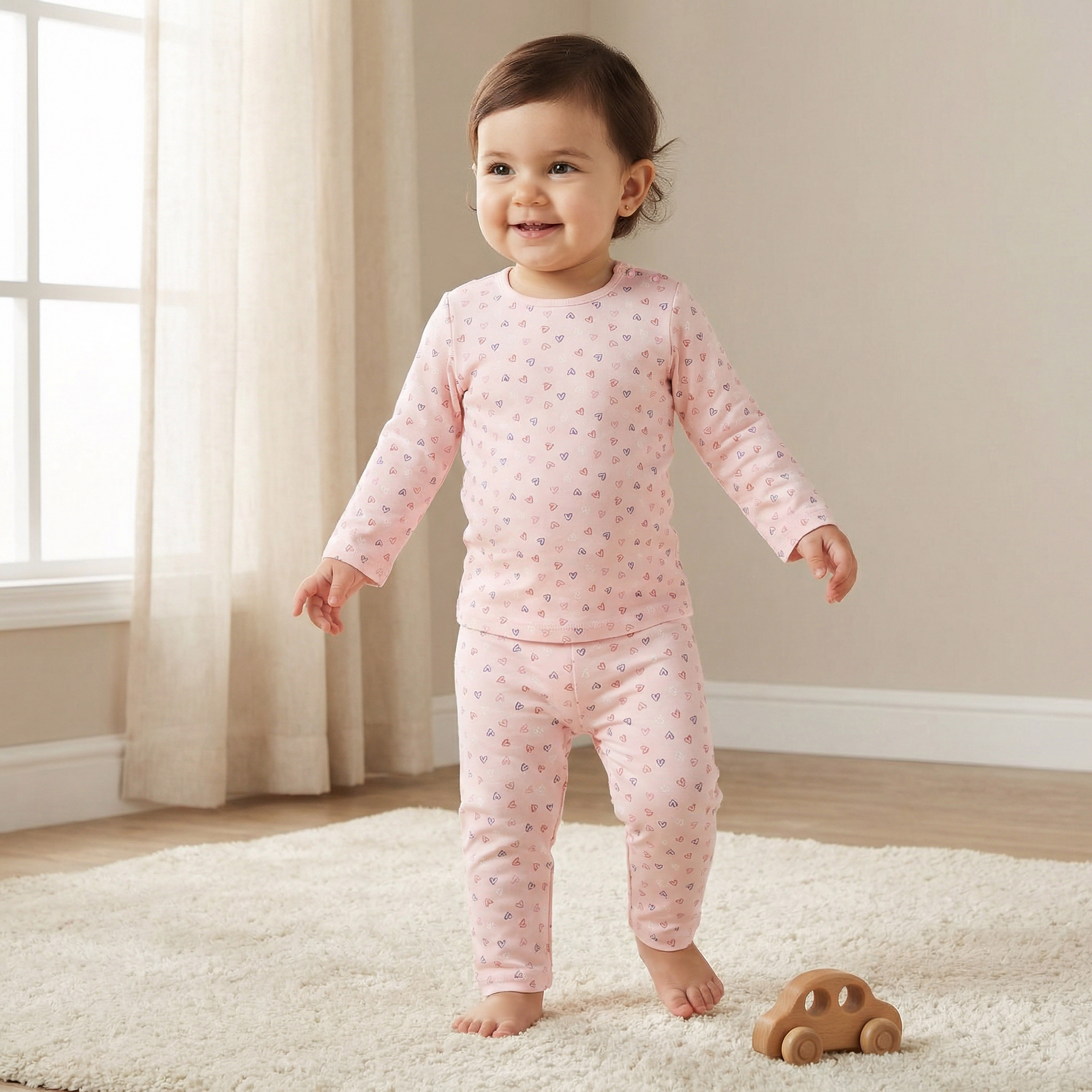Juniors Heart Print T-shirt and Pyjama Set-baby-girls-clothing-nightwear-pyjamasets-image-1